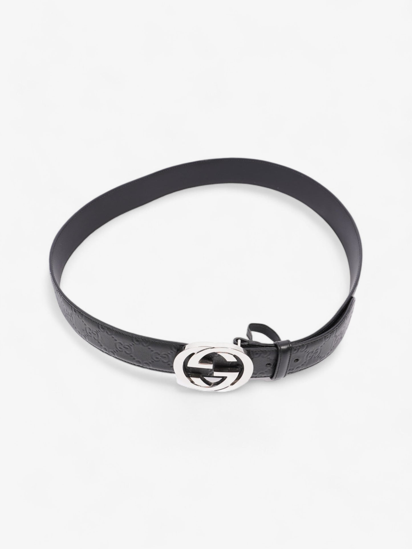 Gucci Interlocking GG Belt Black / Silver Leather 100cm / 40"