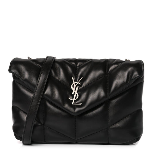 Saint Laurent Lambskin Quilted Toy Loulou Puffer Monogram Chain Satchel Black