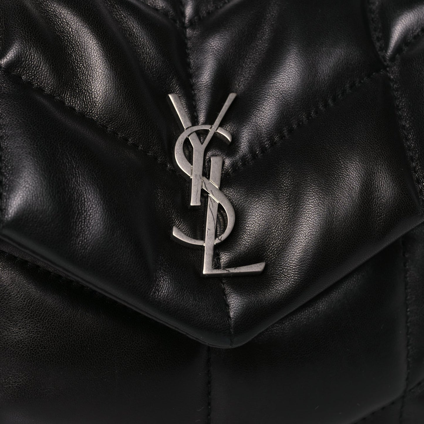 Saint Laurent Lambskin Quilted Toy Loulou Puffer Monogram Chain Satchel Black