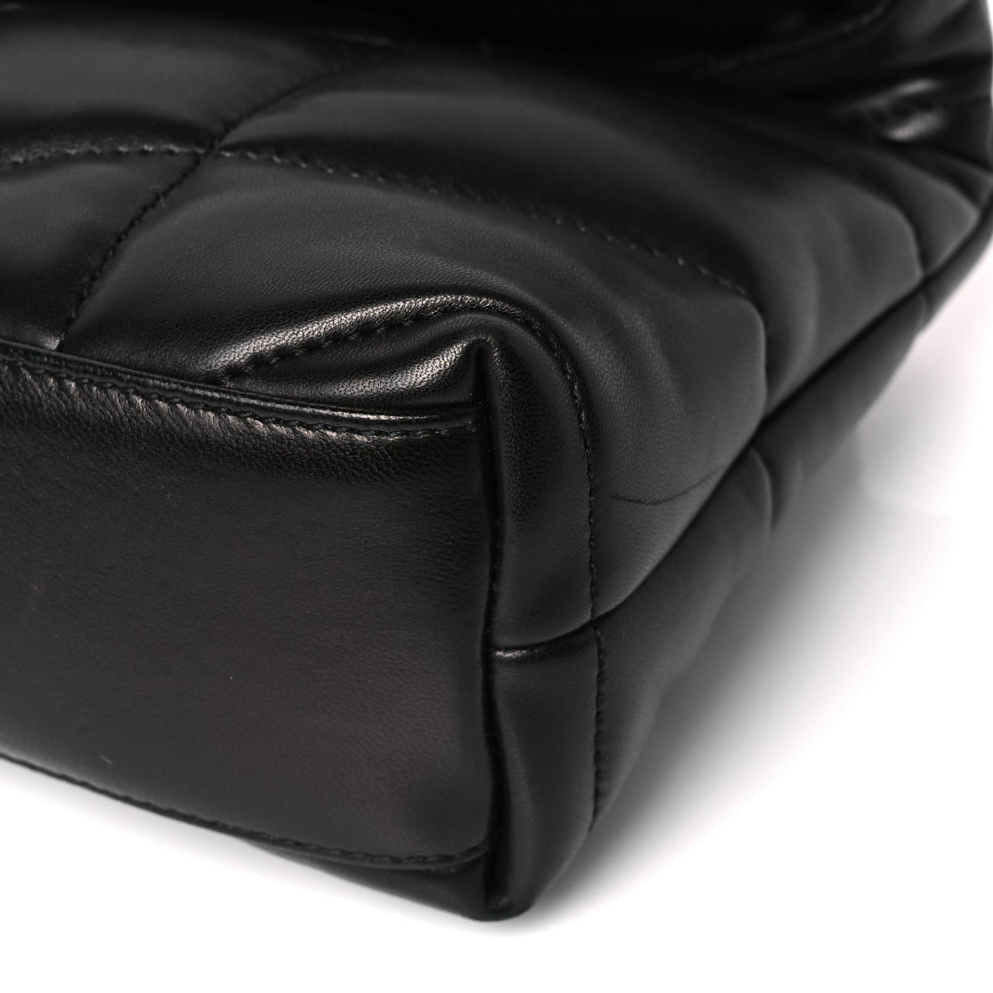 Saint Laurent Lambskin Quilted Toy Loulou Puffer Monogram Chain Satchel Black