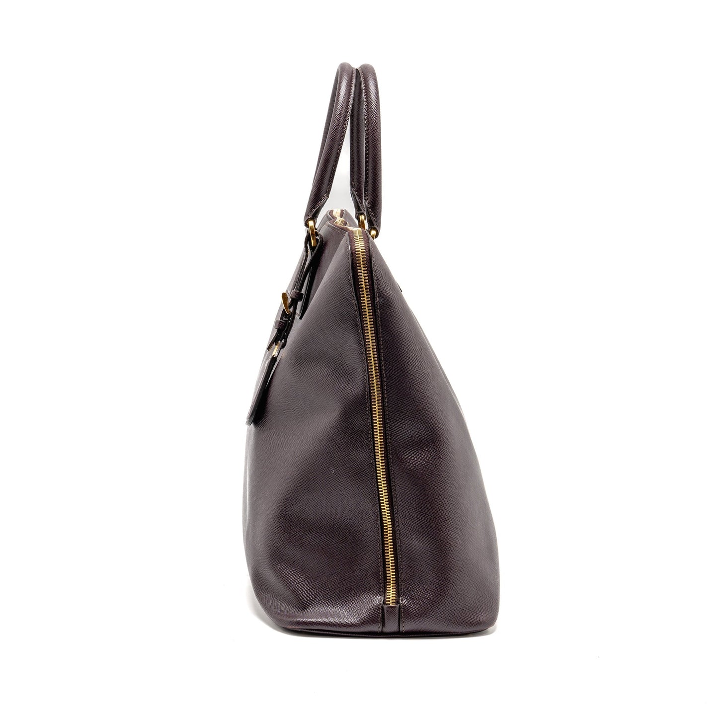 Prada Saffiano Vernice Promenade Large Dome Tote Purse Leather Mogano
