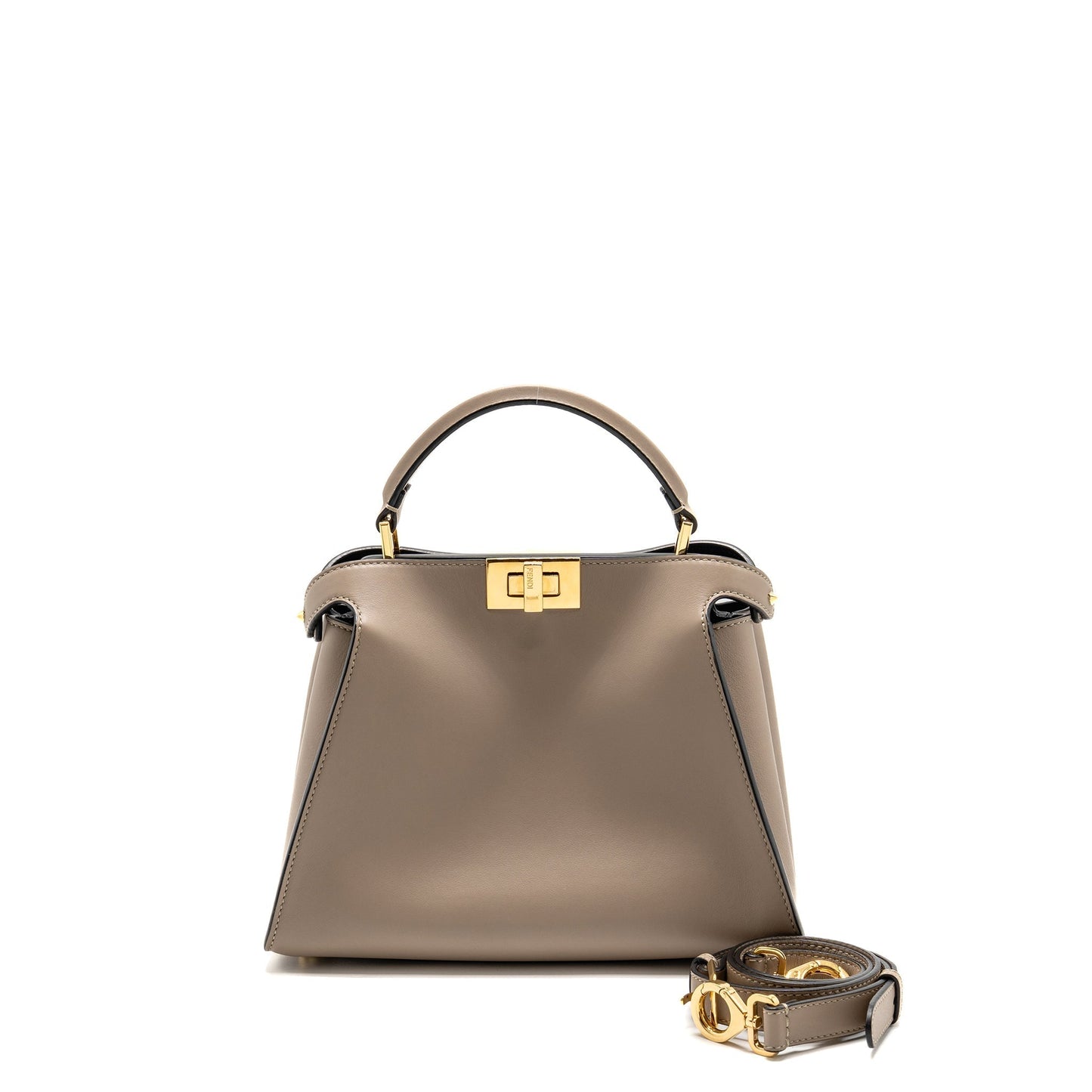 FENDI Peekaboo Iconic Essential Handle Purse Calfskin Light Grey