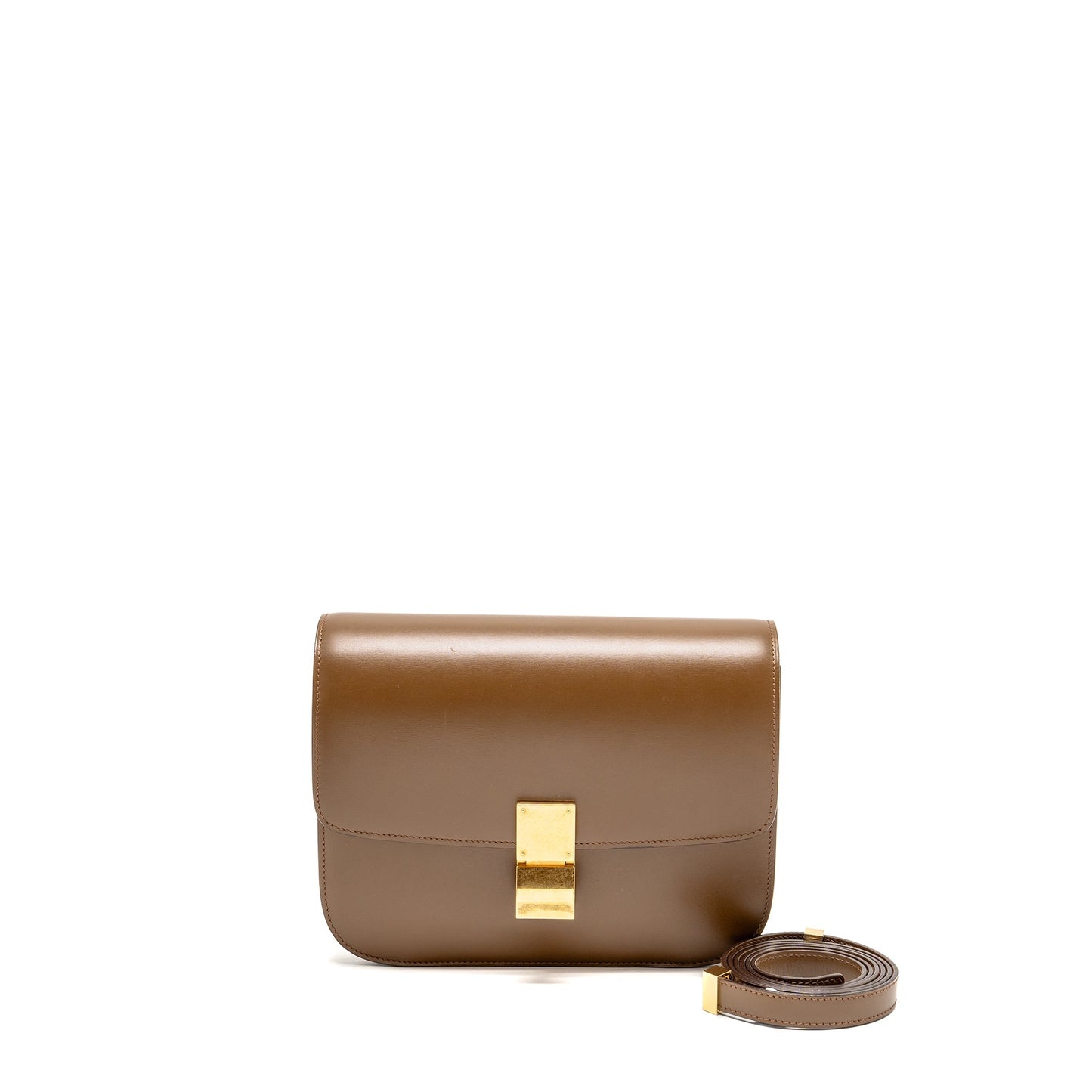 CELINE Medium Classic Box Purse Calfskin Camel