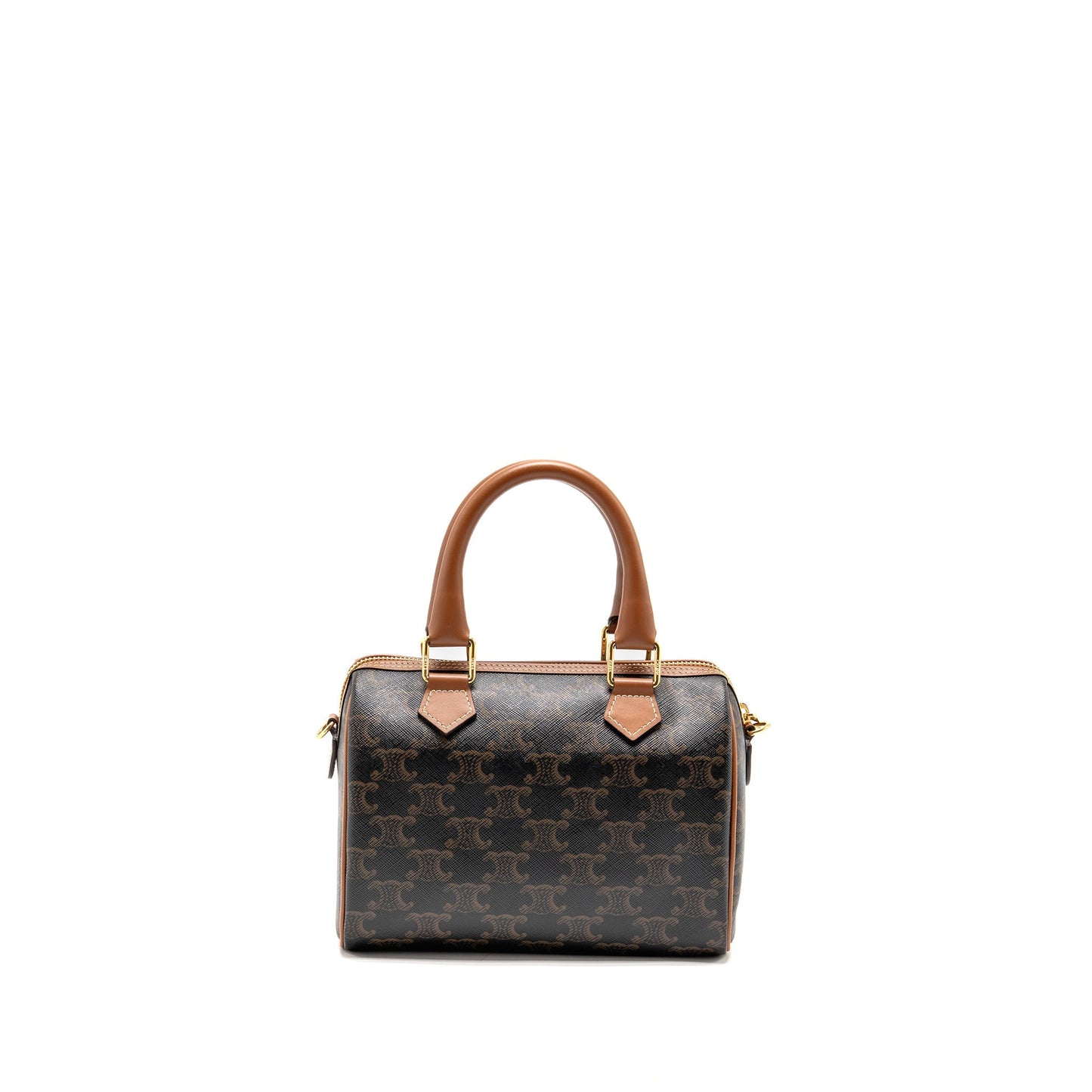 Celine Small Boston Purse Triomphe Canvas/Calfskin Tan