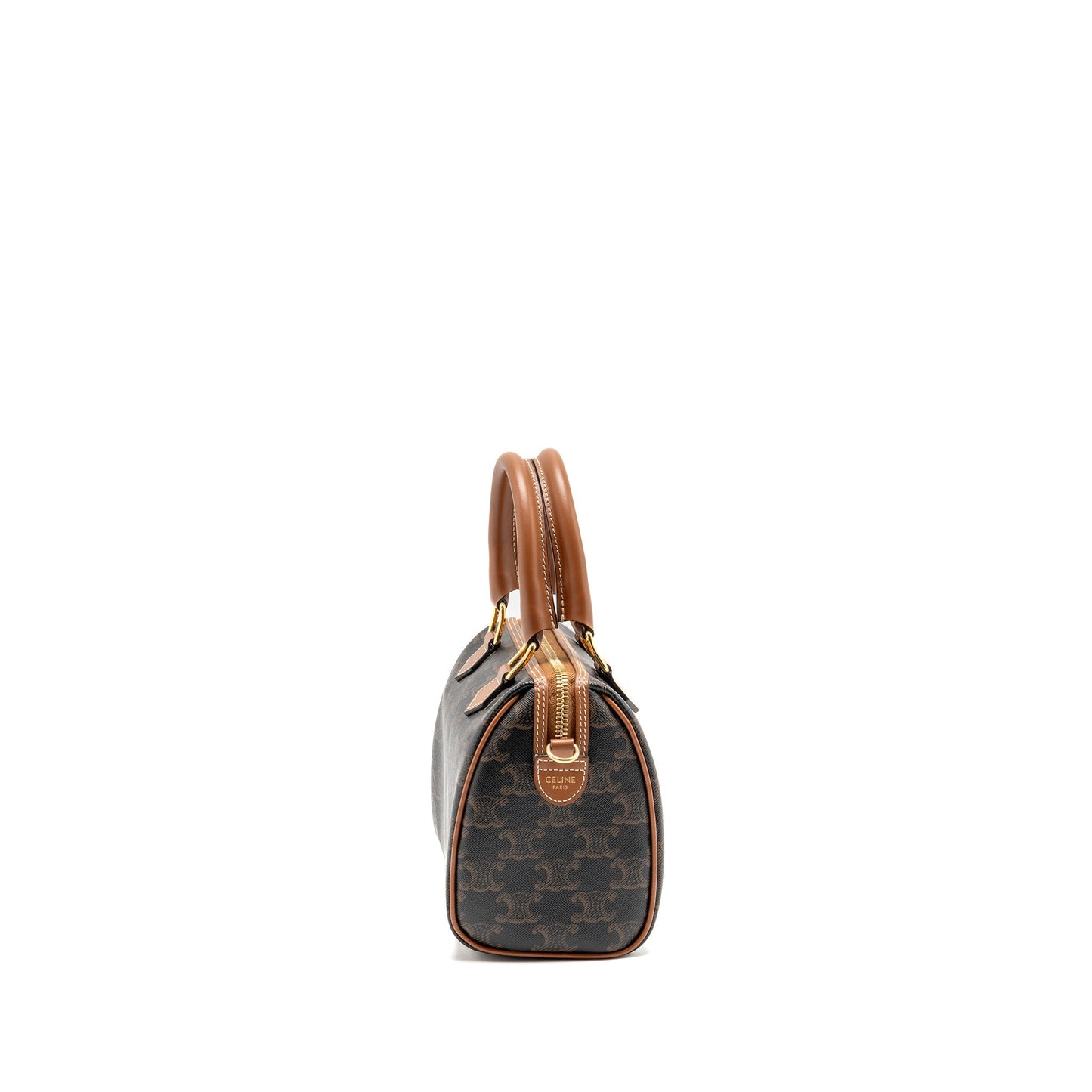 Celine Small Boston Purse Triomphe Canvas/Calfskin Tan