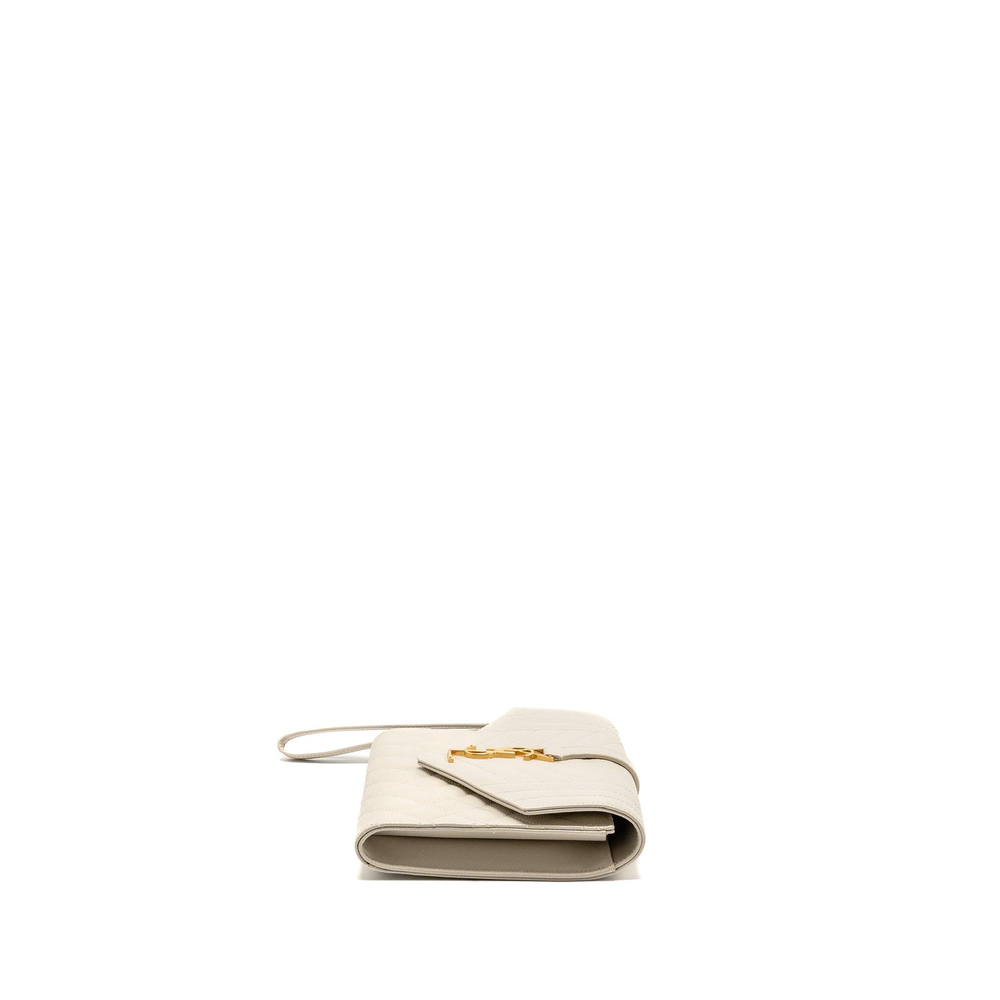 Saint Laurent envelope flap pouch grained calfskin blanc vintage