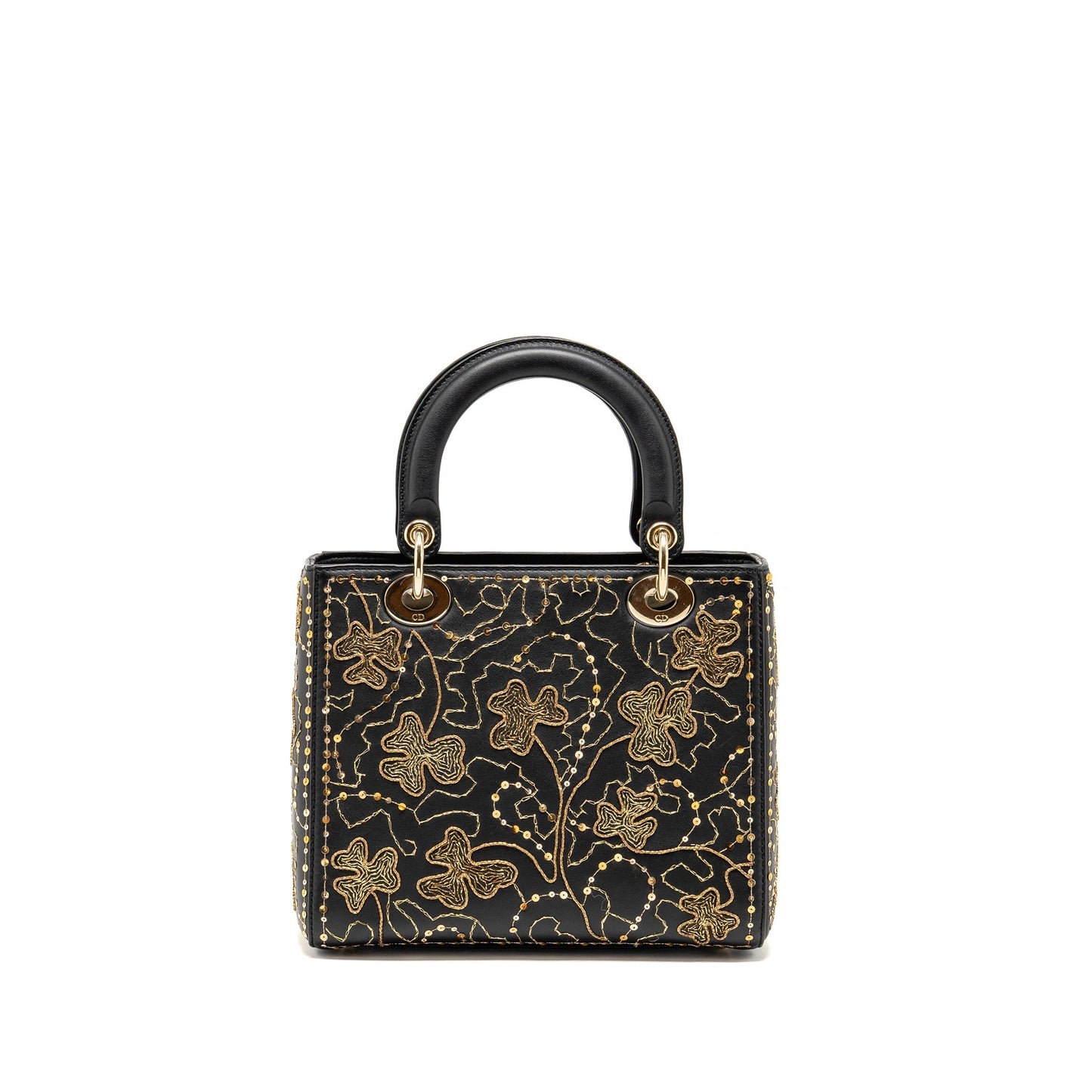 Dior Medium Lady Dior Embroidered Floral Limited Edition Leather Black/Gold