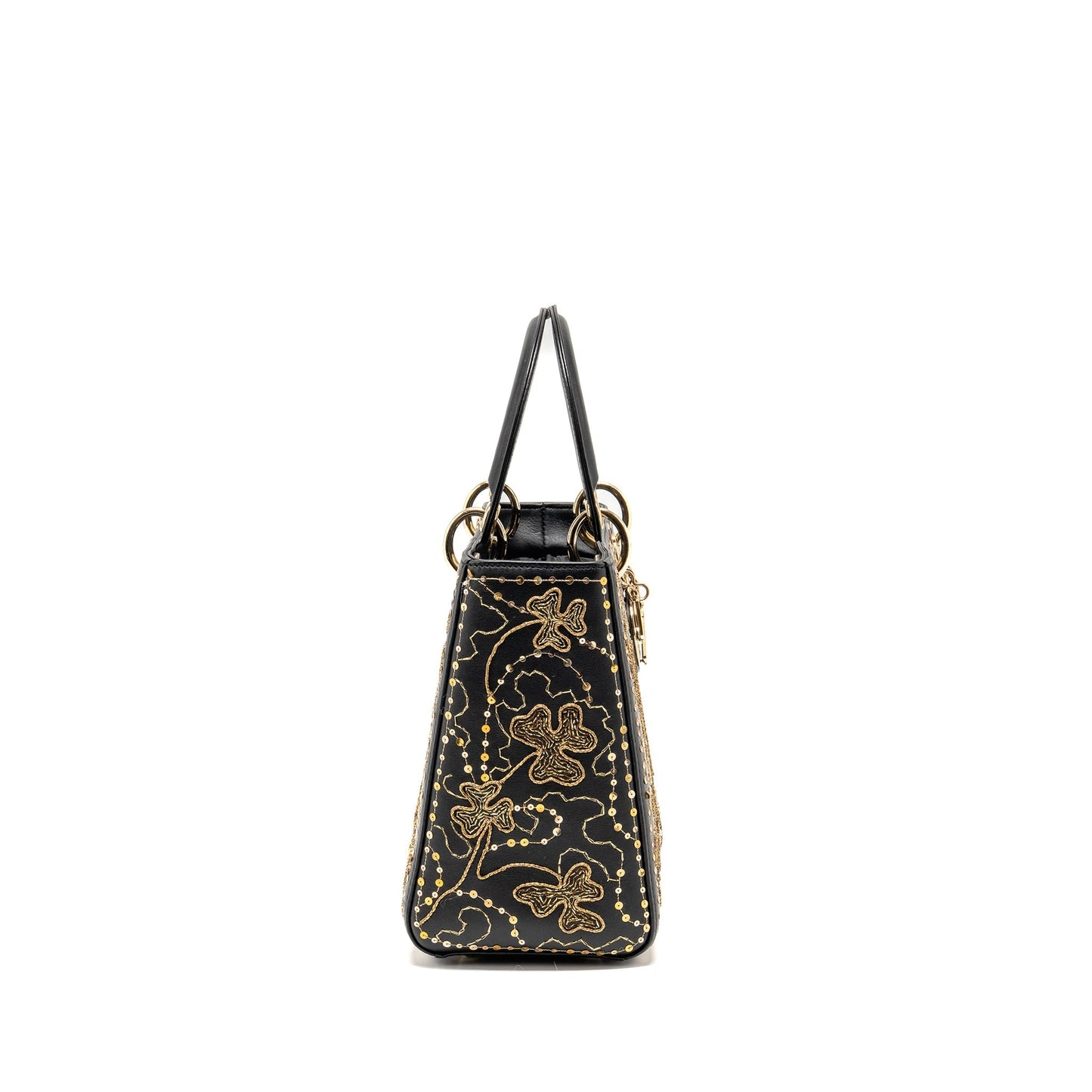 Dior Medium Lady Dior Embroidered Floral Limited Edition Leather Black/Gold