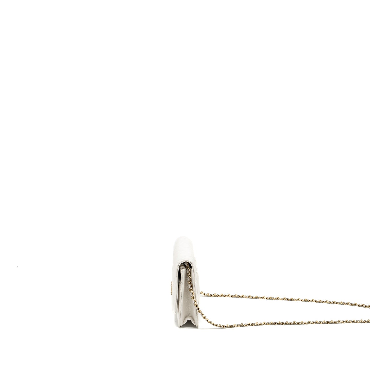 Chanel Detail Crystal CC Logo Wallet On Chain Caviar White L(Microchip)