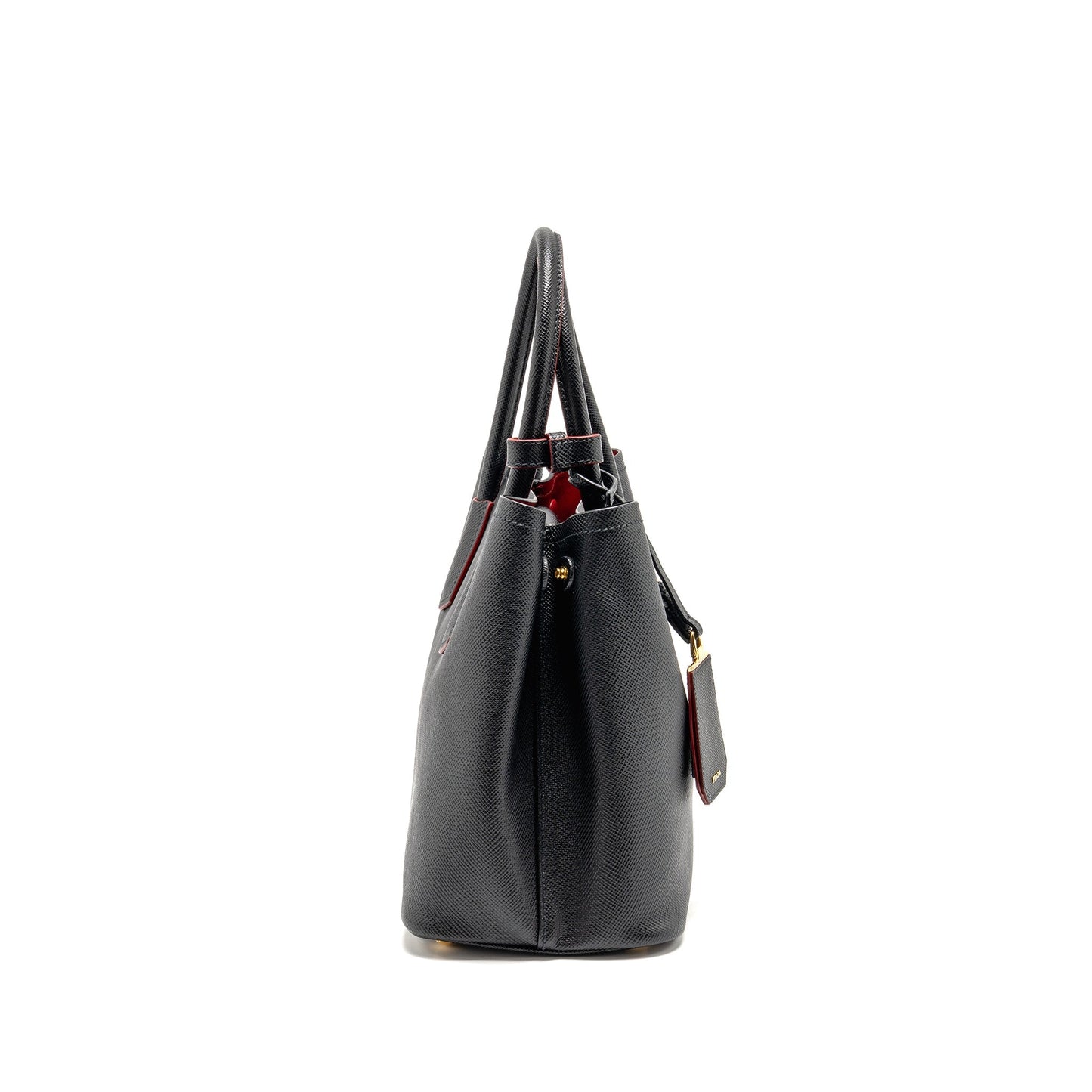 Prada Medium Saffiano Cuir Tote Purse Leather Black/Fuoco