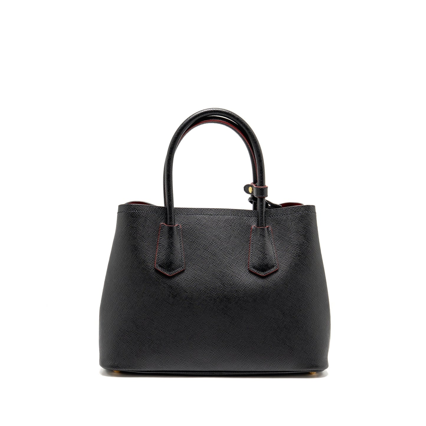 Prada Medium Saffiano Cuir Tote Purse Leather Black/Fuoco