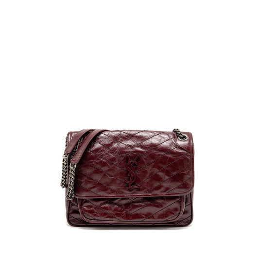 Saint Laurent Medium Niki Mini Purse Calfskin Burgundy Ruthenium
