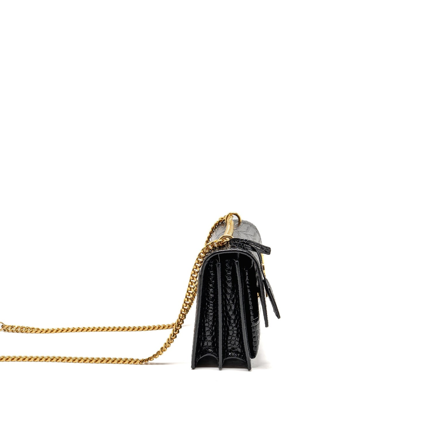 Saint Laurent/ Sunset Medium Crocodile-Embossed Calfskin Black