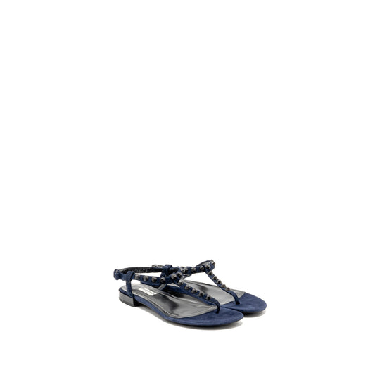 Balenciaga Size 38.5 Flat Sandals Suede Navy
