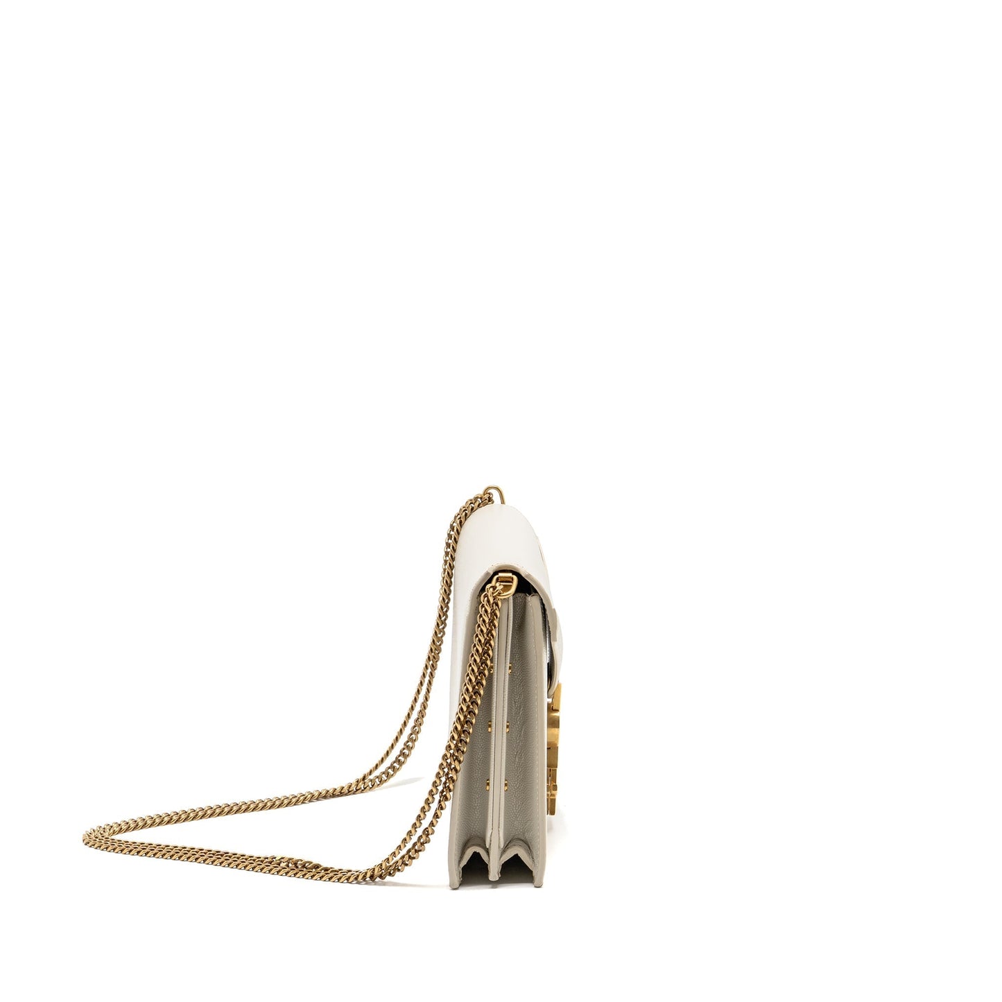Saint Laurent/ Cassandra Chain Wallet Grained Calfskin Creamy White
