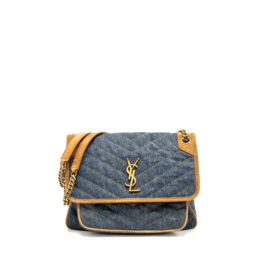 Saint Laurent/ Niki Mini Purse Denim Blue/ CINNAMON