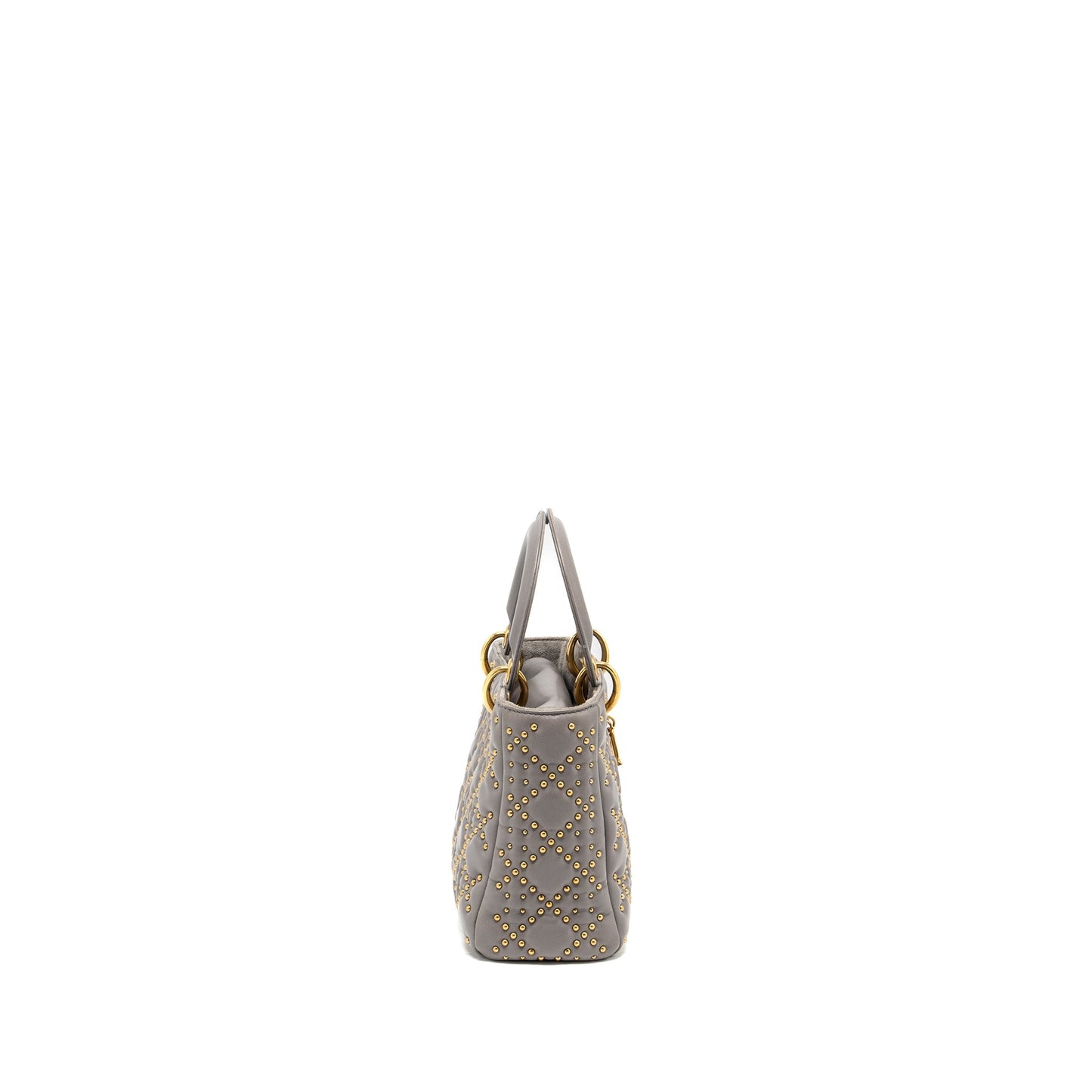 Dior Small Supple Lady Dior Studded Calfskin Grey