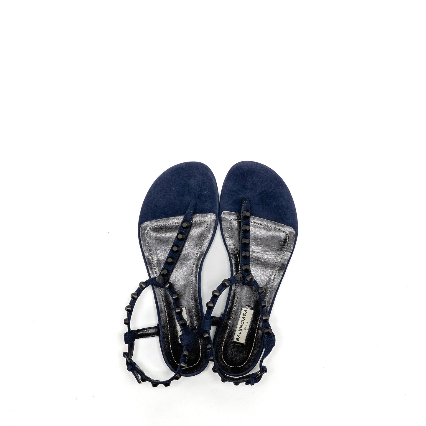 Balenciaga Size 38.5 Flat Sandals Suede Navy
