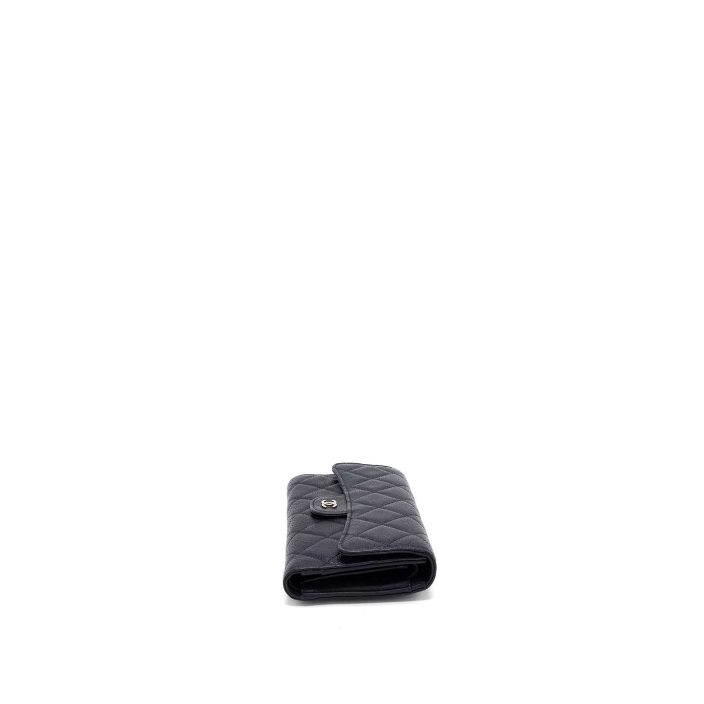 Chanel Classic Quilted Flap Long Wallet Caviar Dark Blue