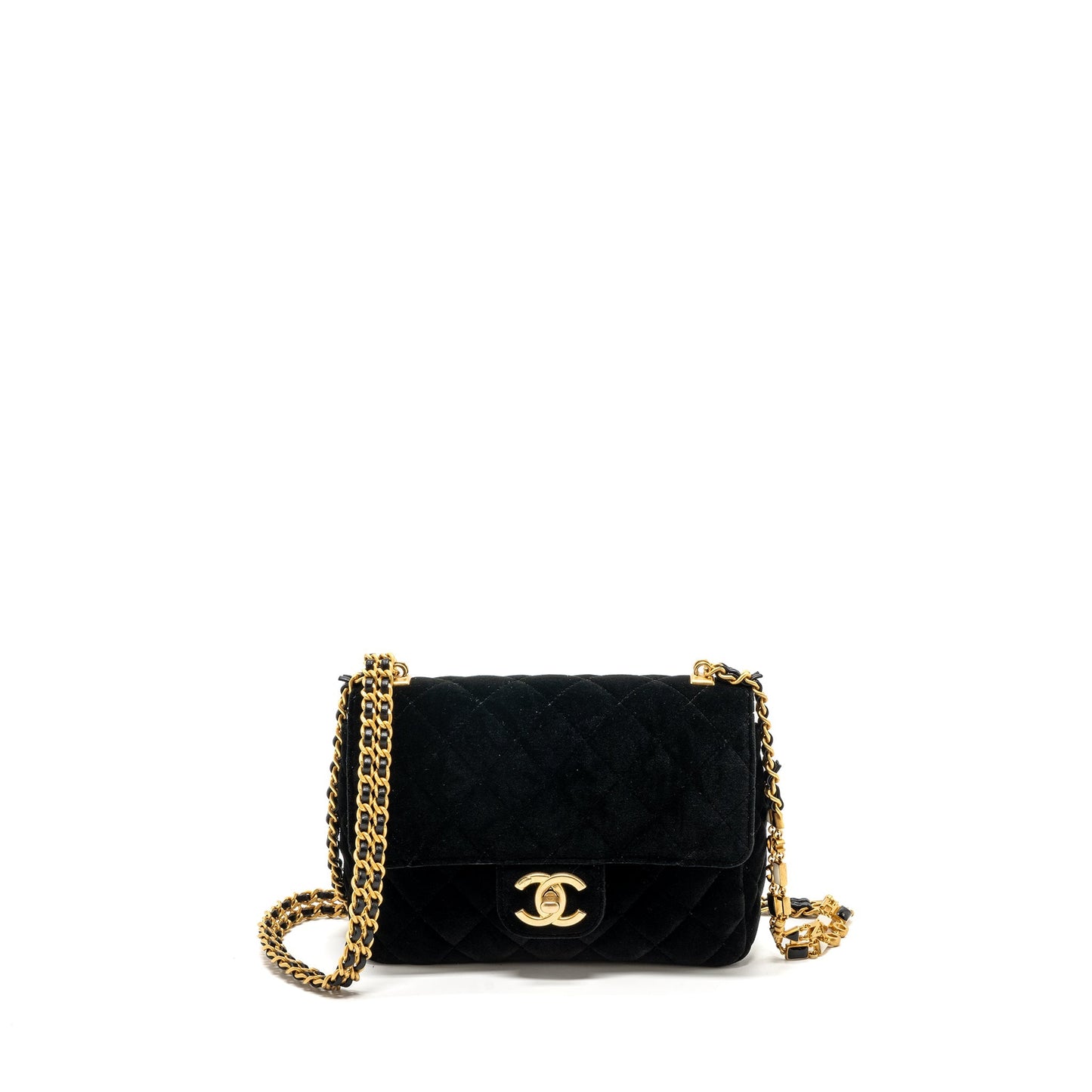 Chanel 22B Chanel on chains square flap bag velvet black  (Microchip)