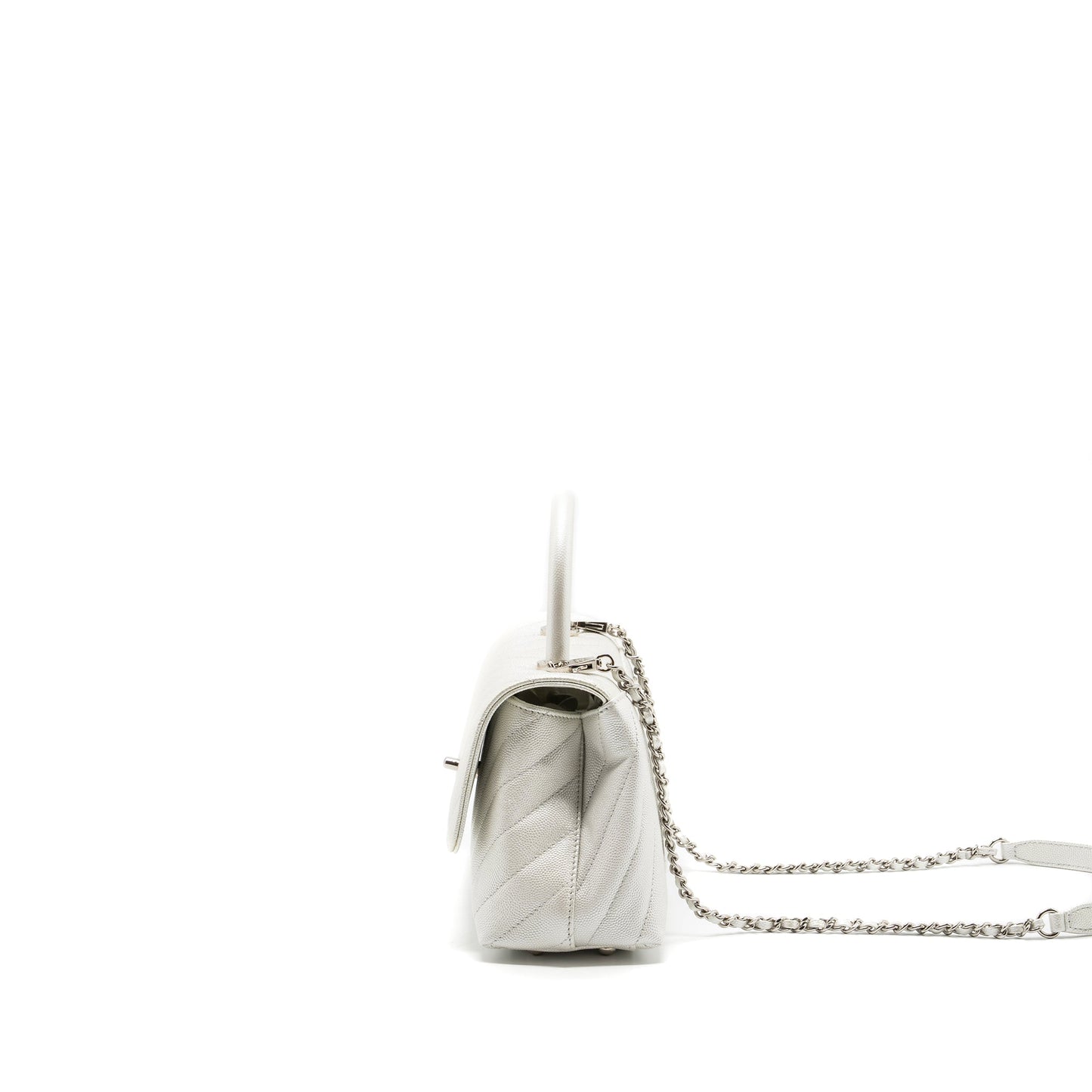 Chanel chevron small coco handle caviar iridescent white