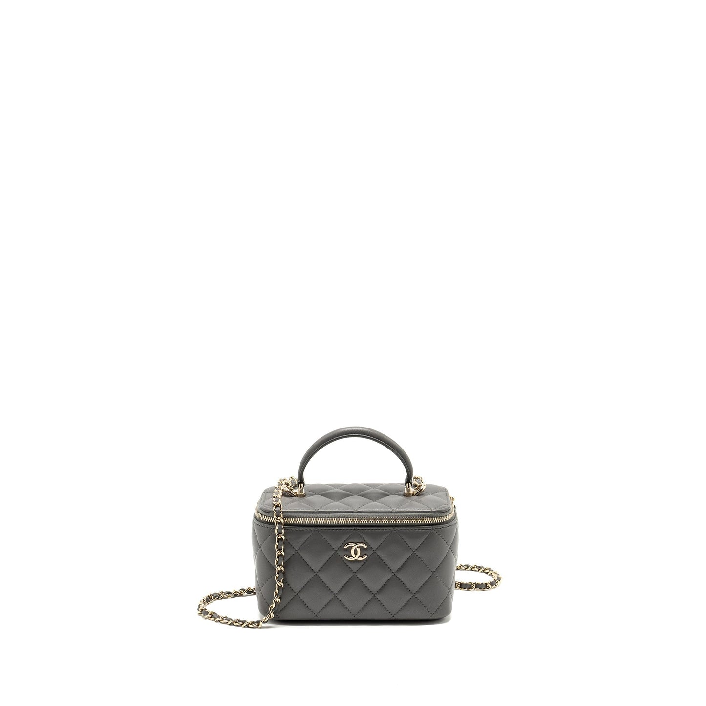 Chanel long vanity case lambskin grey L (microchip)