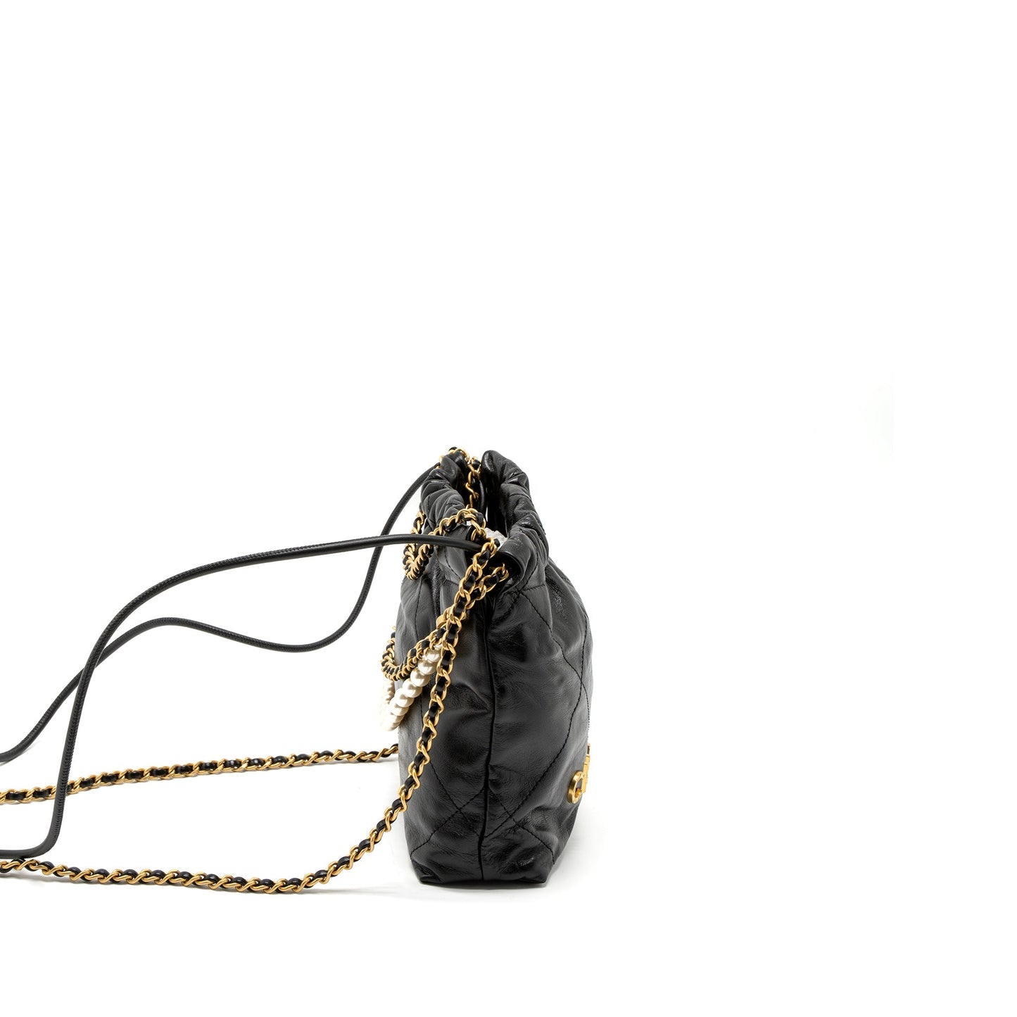 Chanel 23S Mini 22 Bag with Pearl Shiny Calfskin Black Brushed  (Microchip)