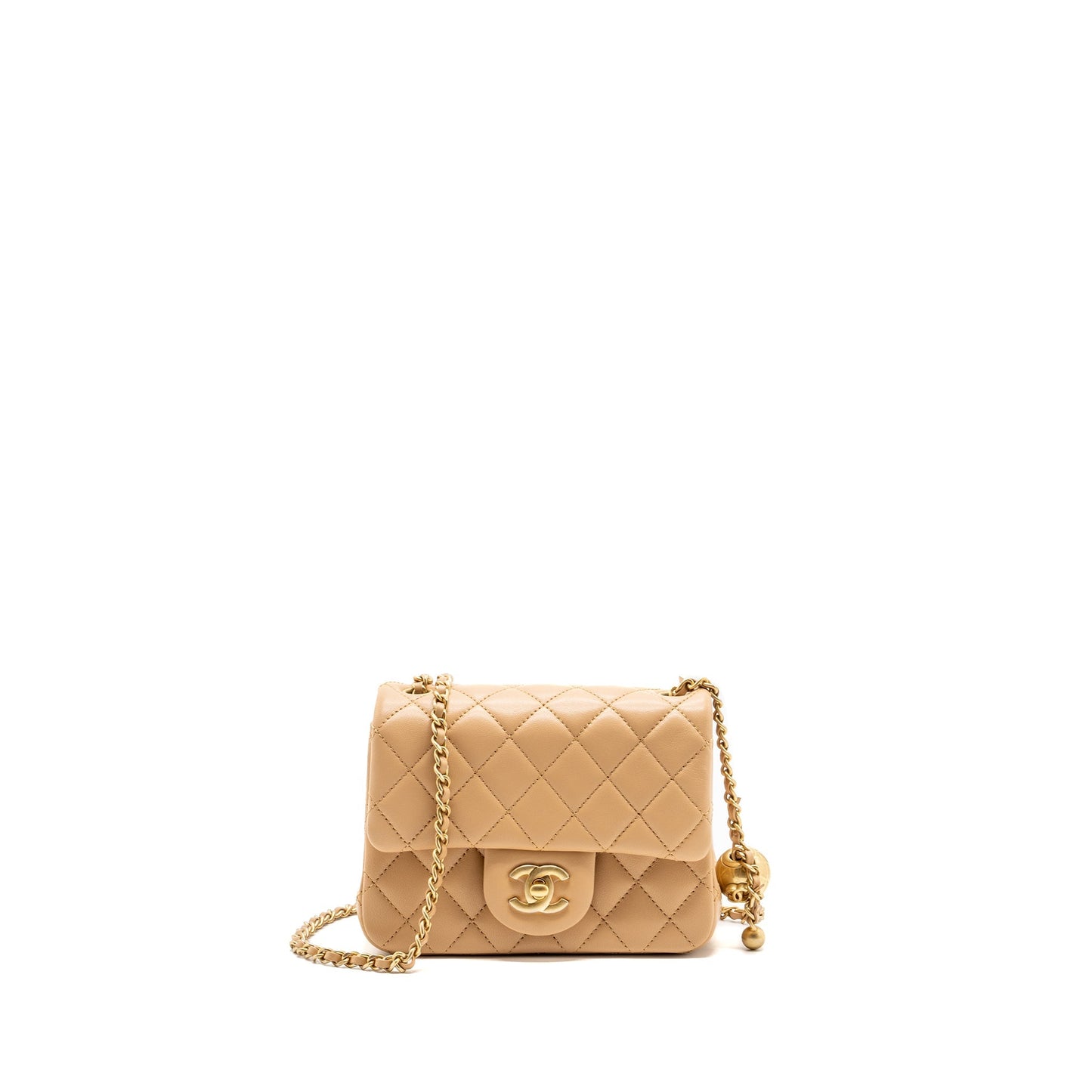 Chanel 23K Pearl Crush mini square Flap bag lambskin beige  (Microchip)