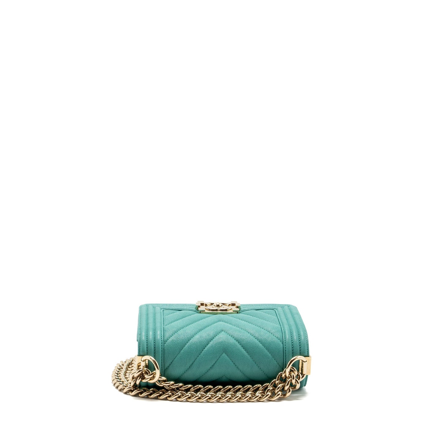 Chanel Chevron small boy bag caviar light green L