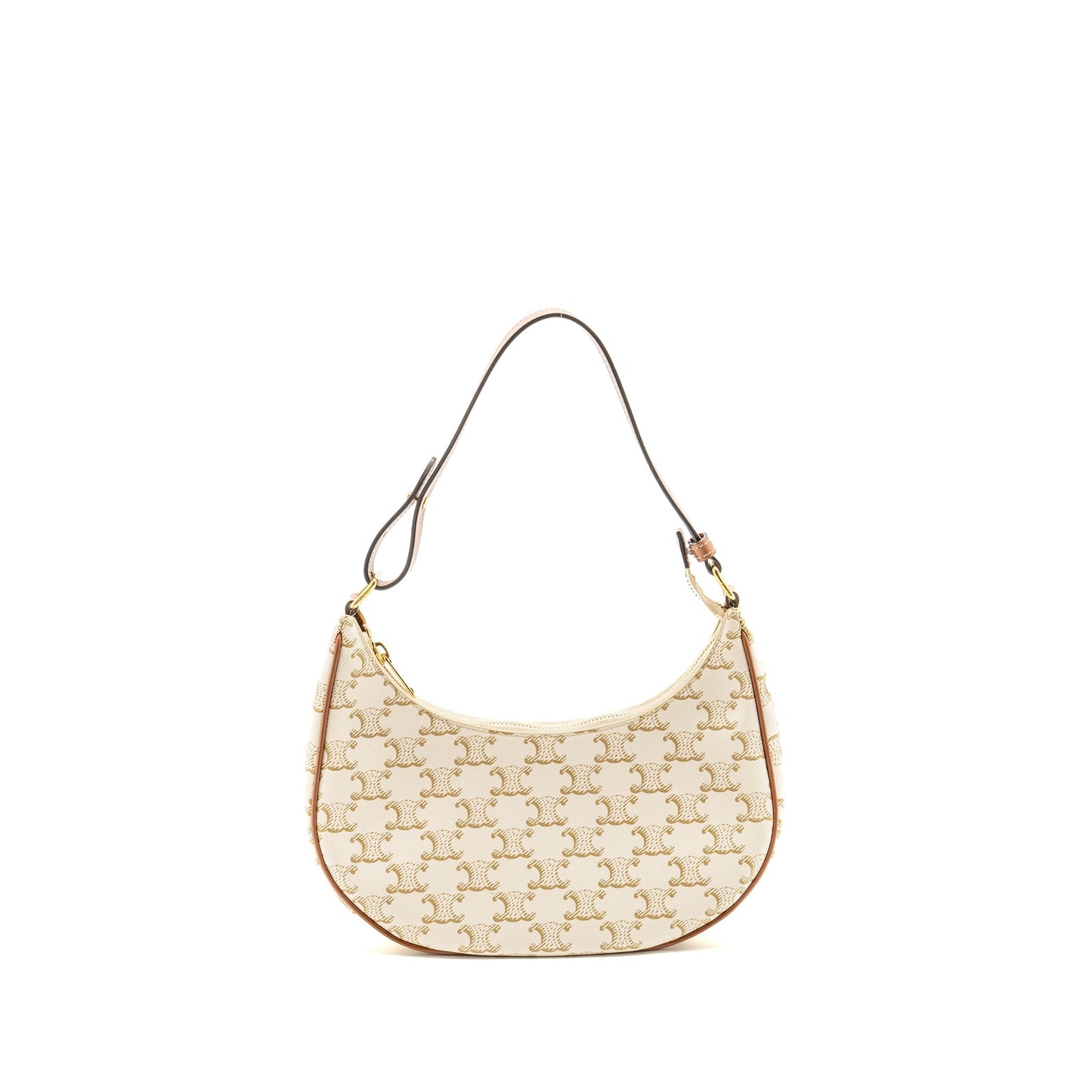 CELINE Purse Triomphe Canvas/Calfskin White/Brown