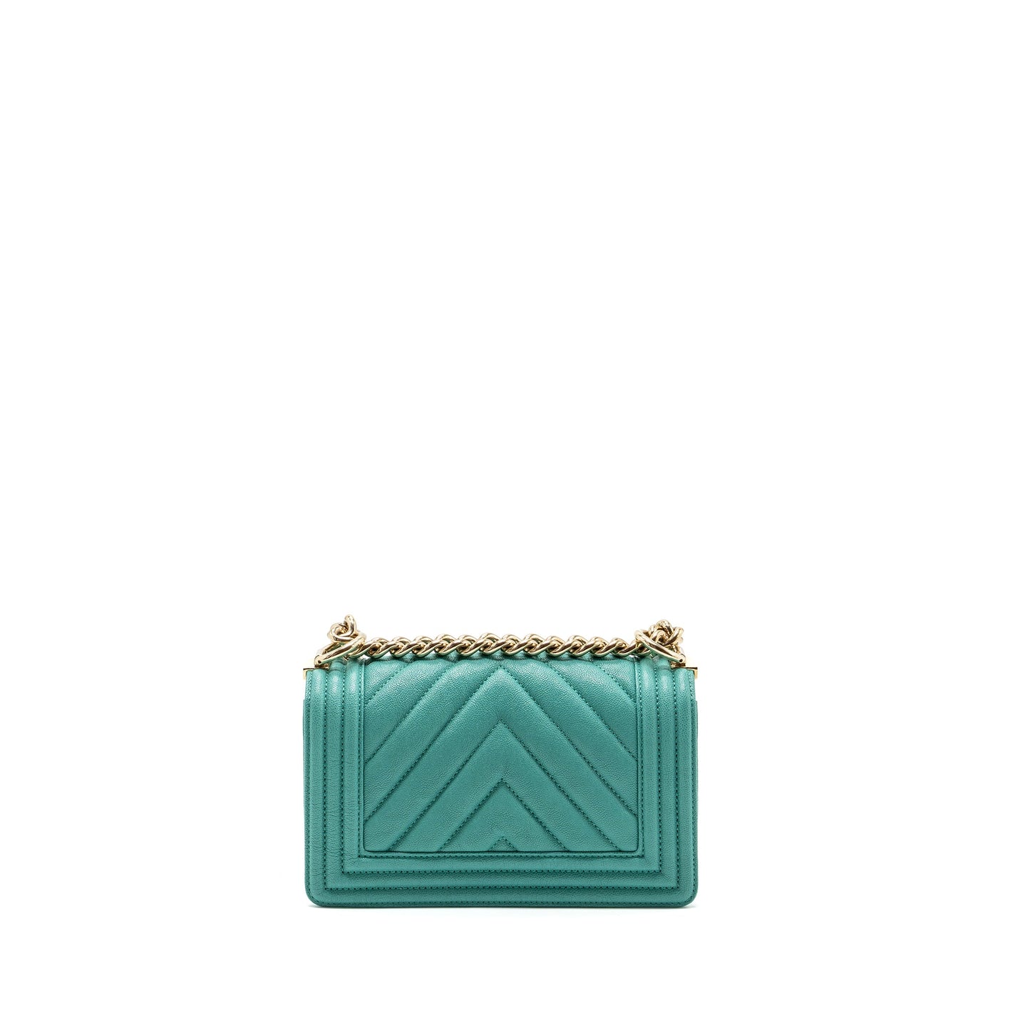 Chanel Chevron small boy bag caviar light green L