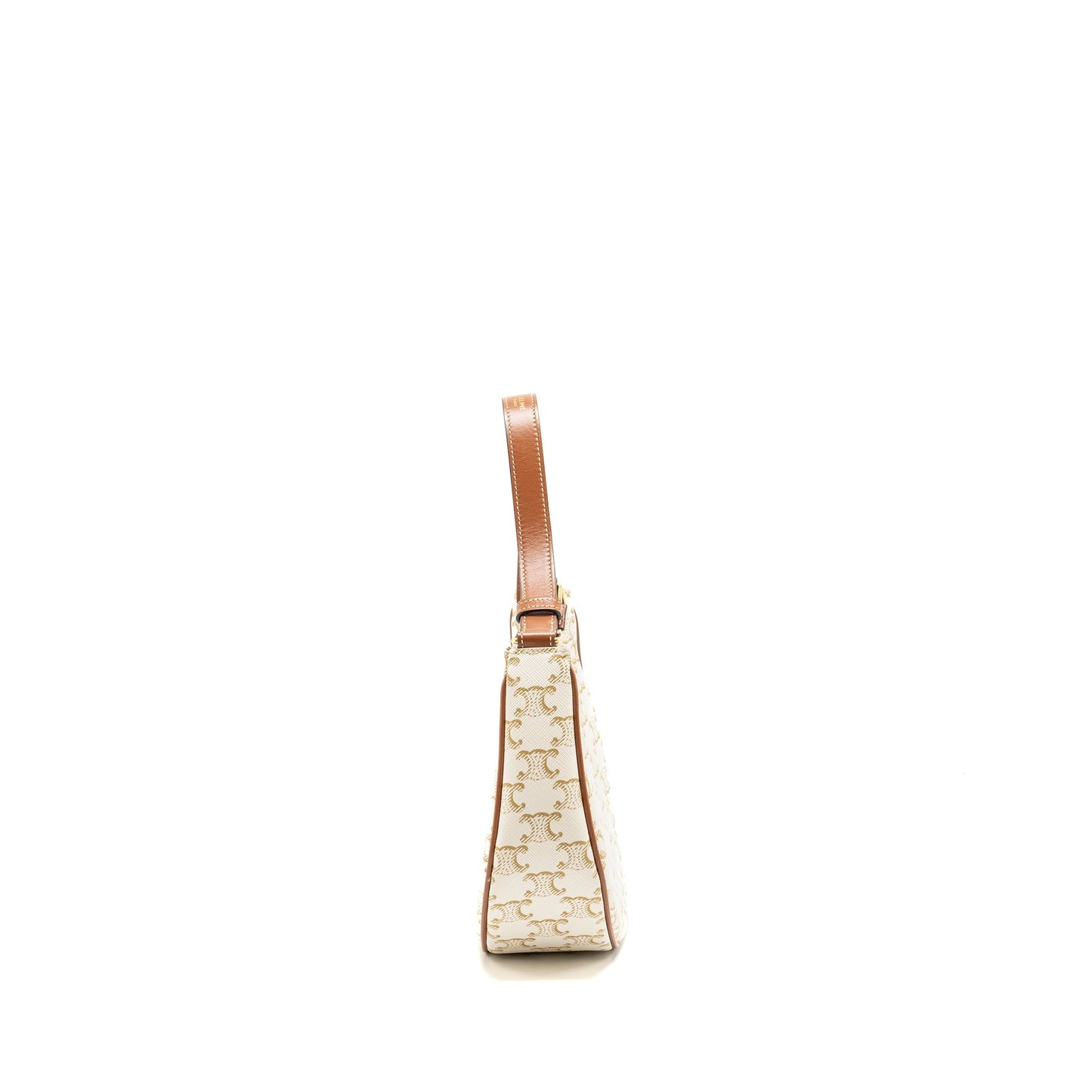 CELINE Purse Triomphe Canvas/Calfskin White/Brown