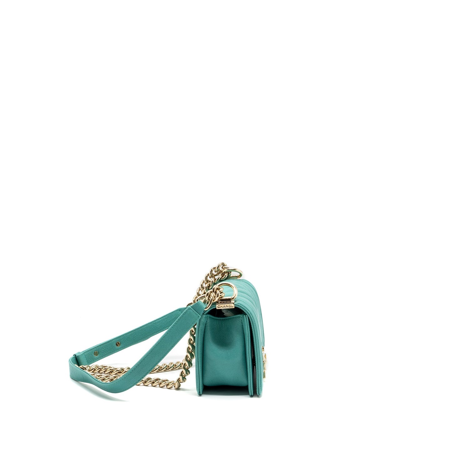 Chanel Chevron small boy bag caviar light green L