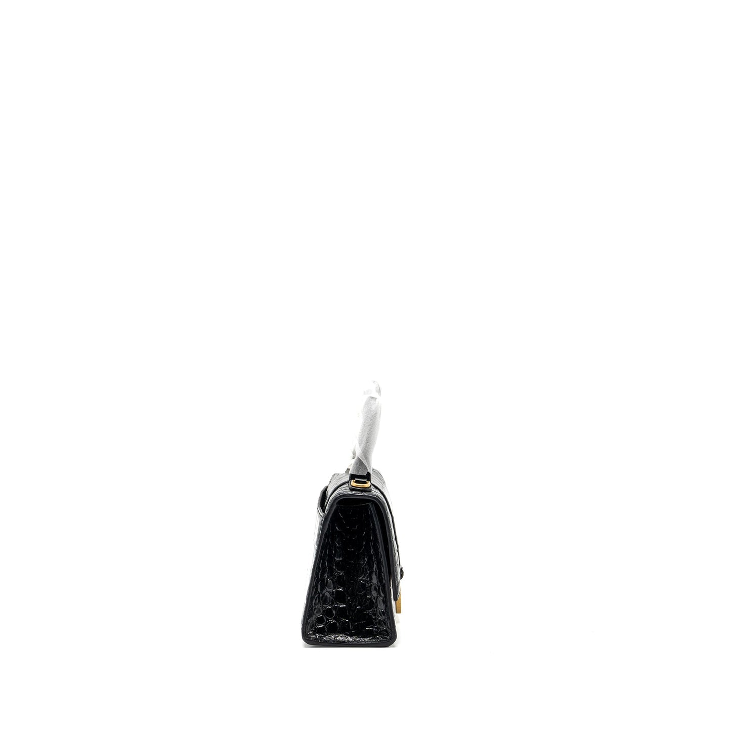 Balenciaga Hourglass Handbag Crocodile Embossed Black