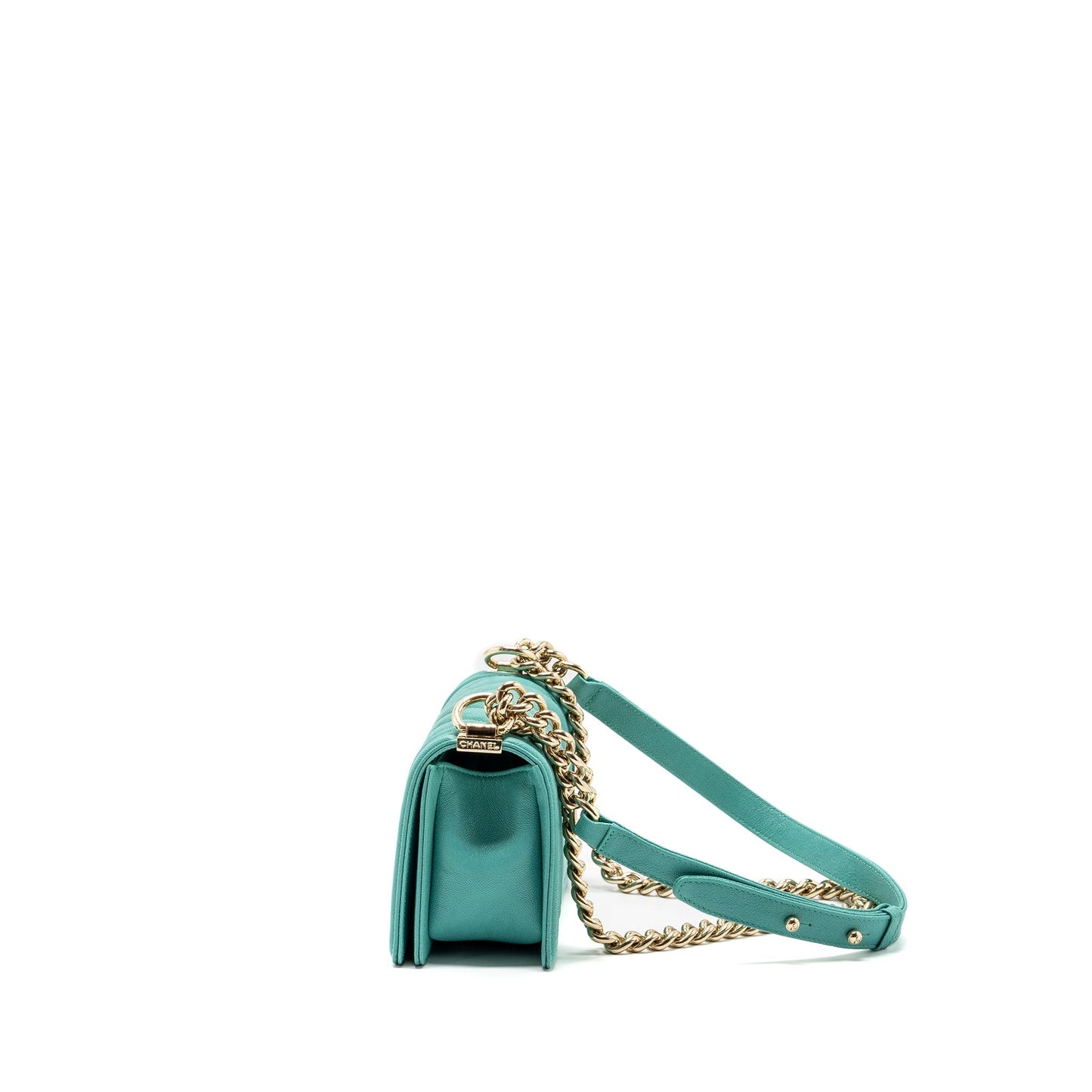 Chanel Chevron small boy bag caviar light green L