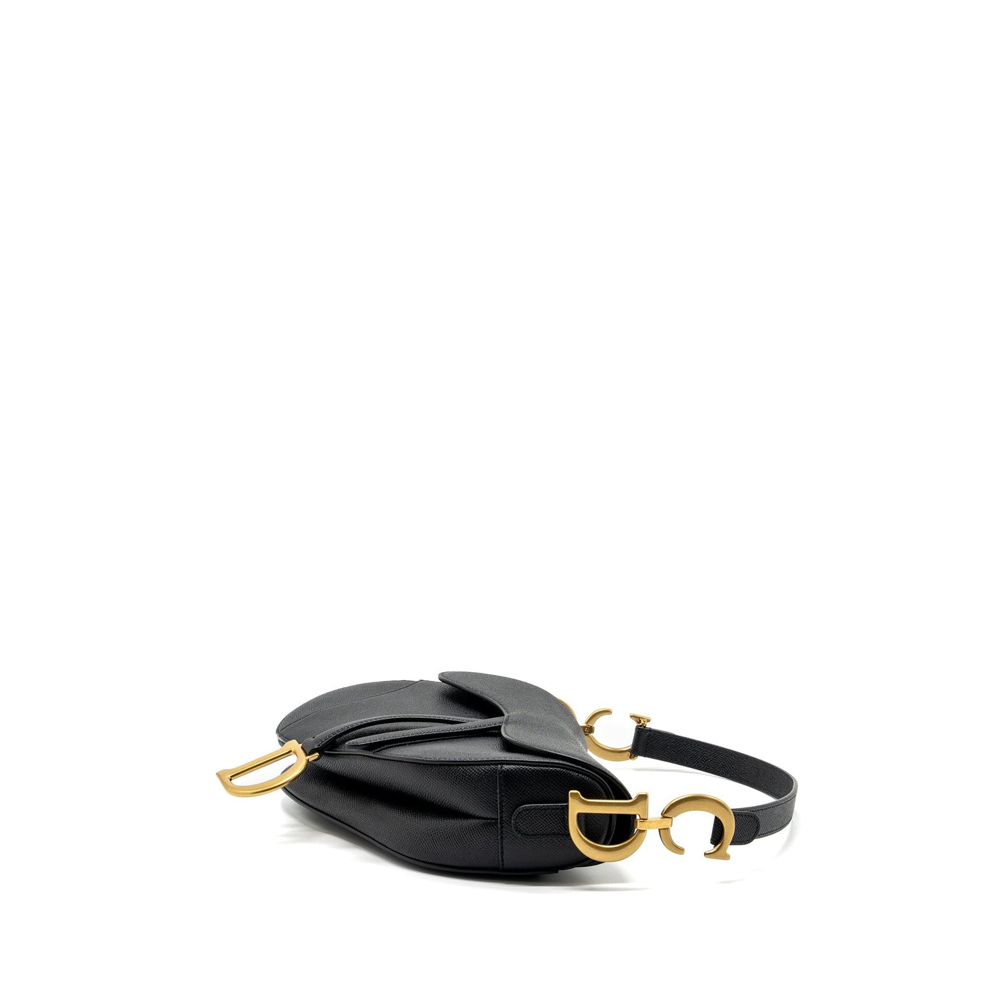 Dior medium saddle Purse with strap grained calfskin black
