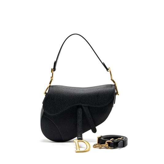 Dior medium saddle Purse with strap grained calfskin black
