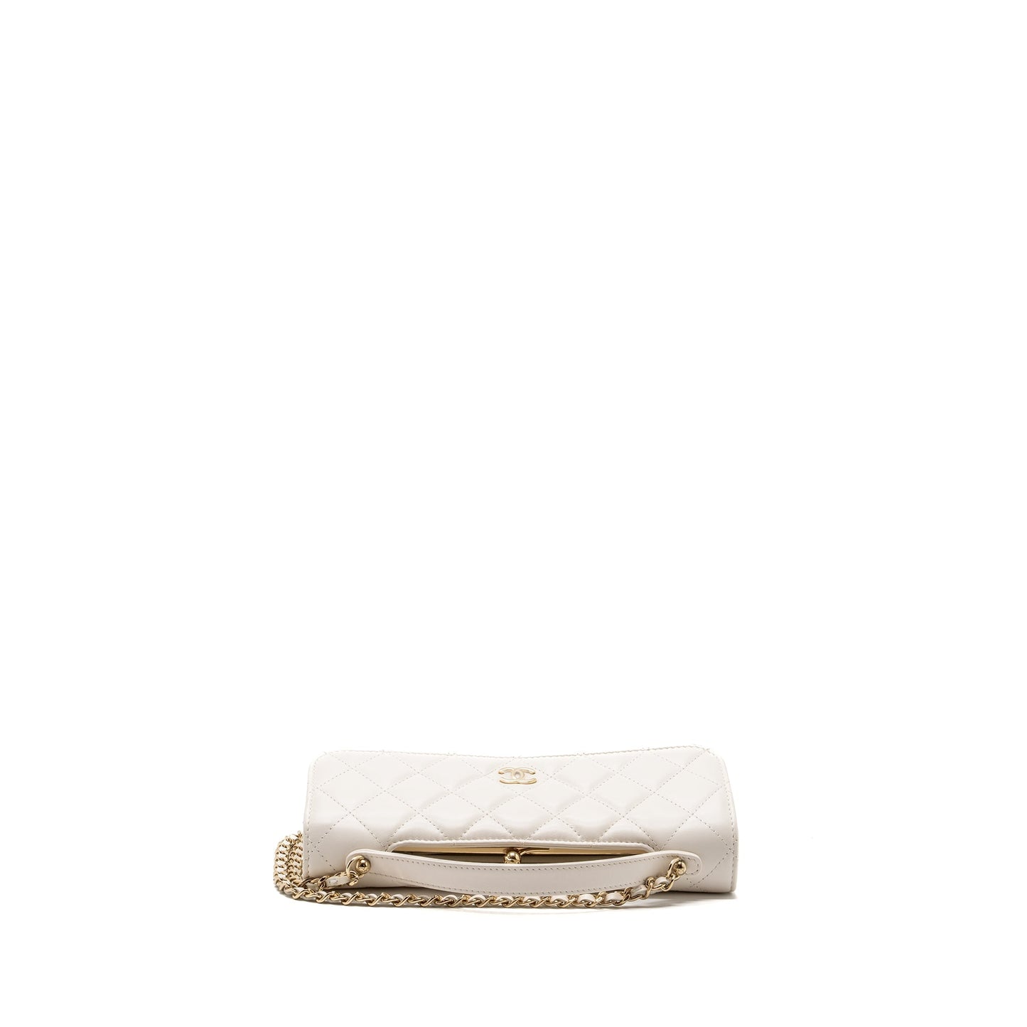 Chanel Top Handle Flap Wallet with chain Lambskin White L (Microchip)