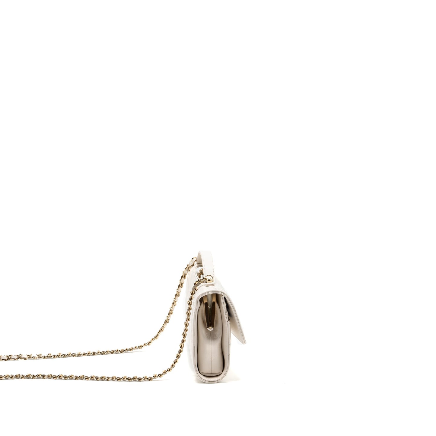 Chanel Top Handle Flap Wallet with chain Lambskin White L (Microchip)