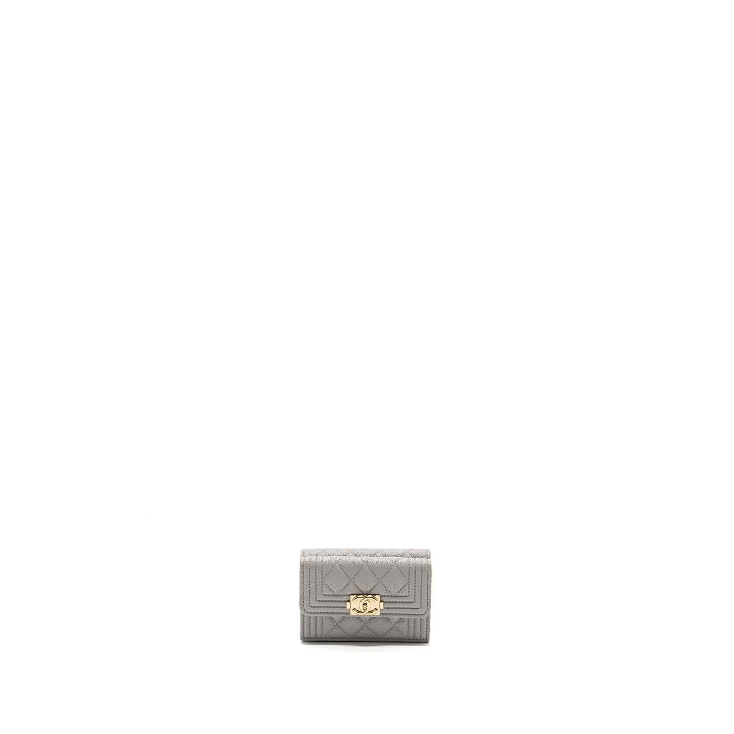 Chanel Compact Wallet Caviar Light Grey L