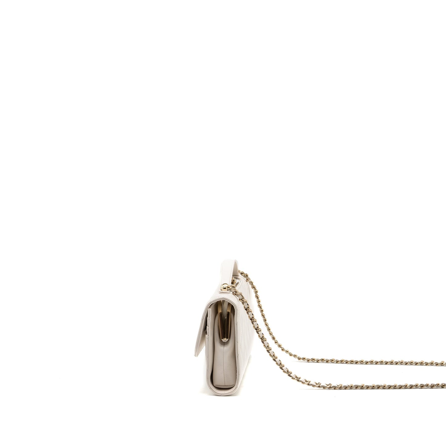 Chanel Top Handle Flap Wallet with chain Lambskin White L (Microchip)