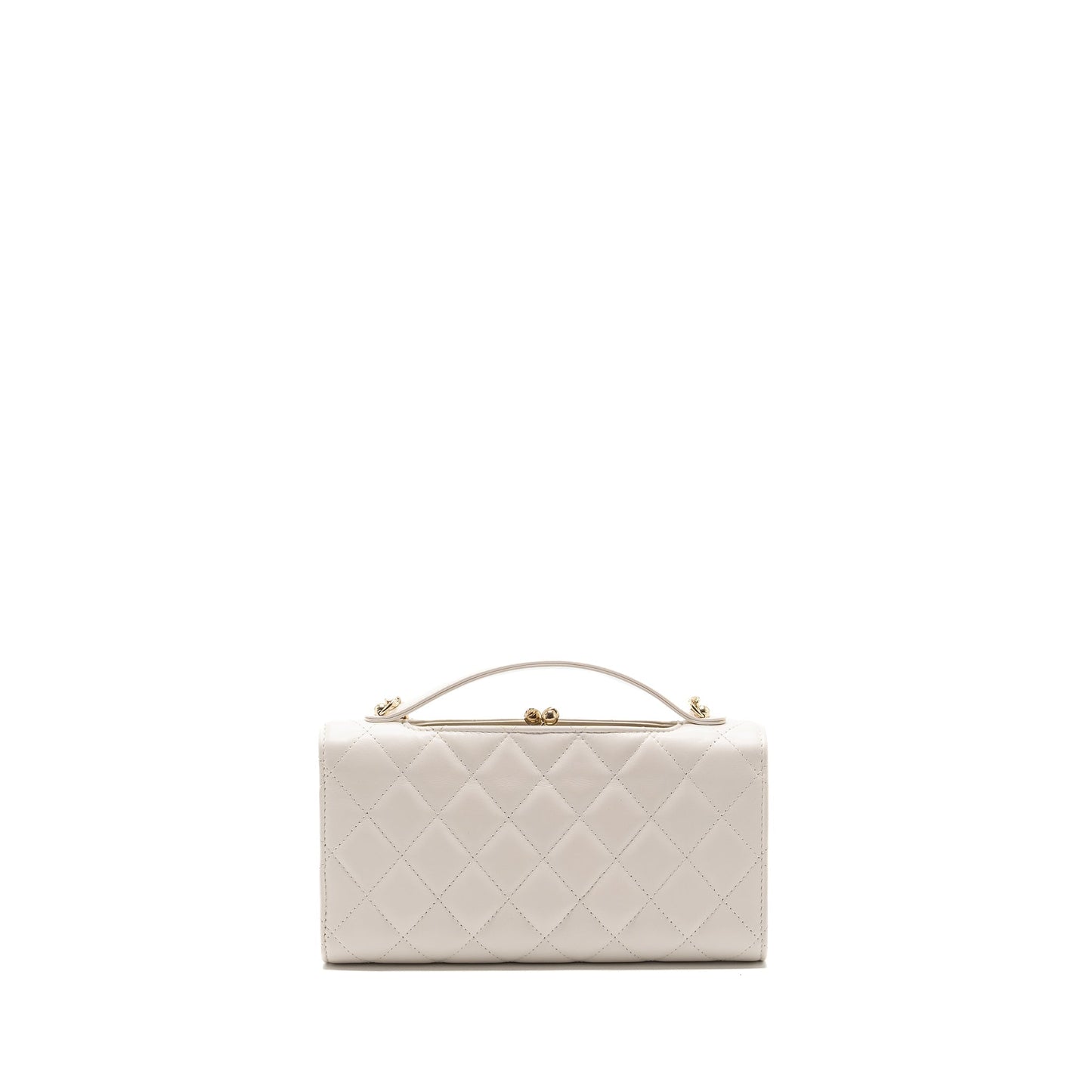 Chanel Top Handle Flap Wallet with chain Lambskin White L (Microchip)