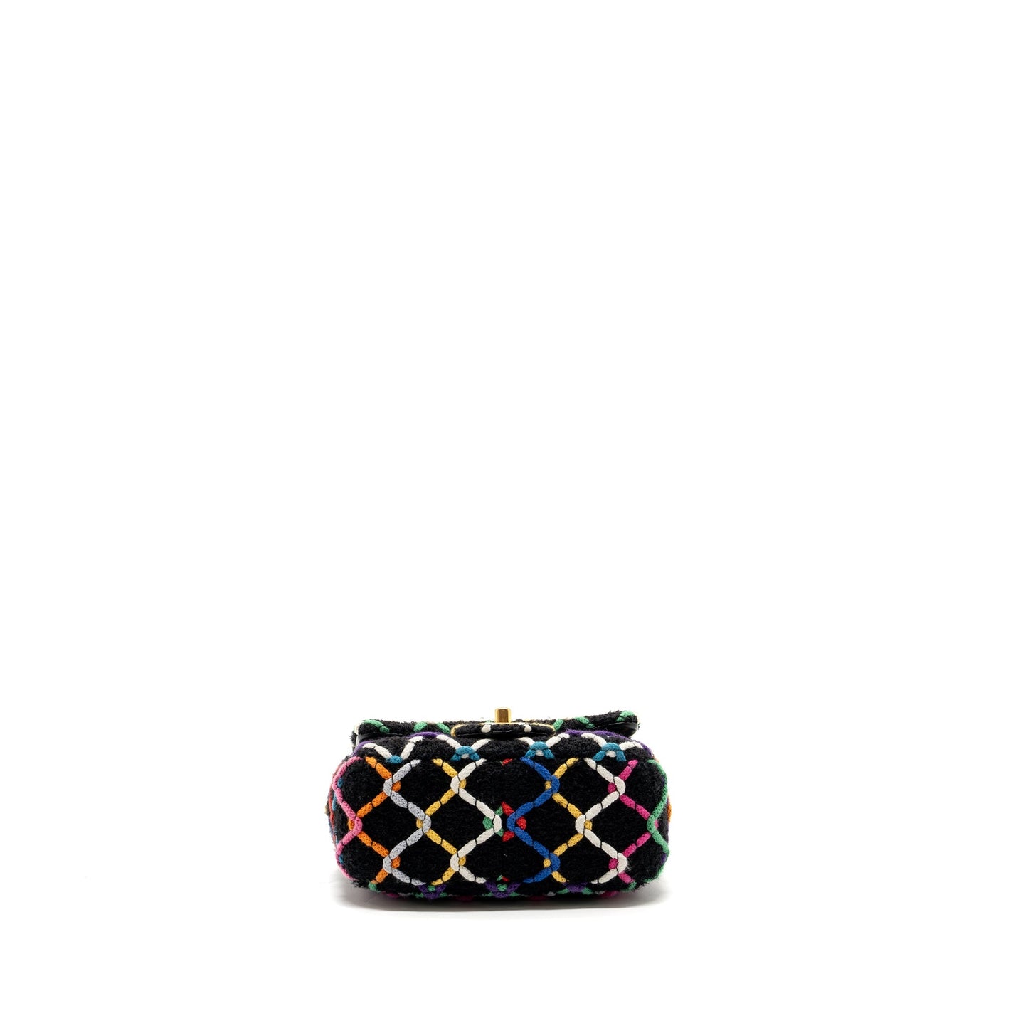 Chanel 22S pearl crush mini square flap bag fabric / tweed black / multicolor  (microchip)