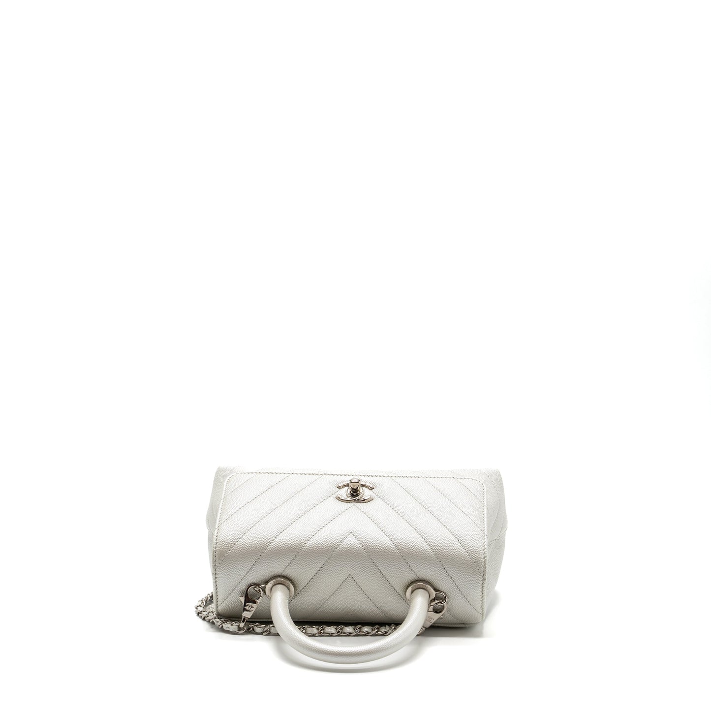 Chanel chevron small coco handle caviar iridescent white