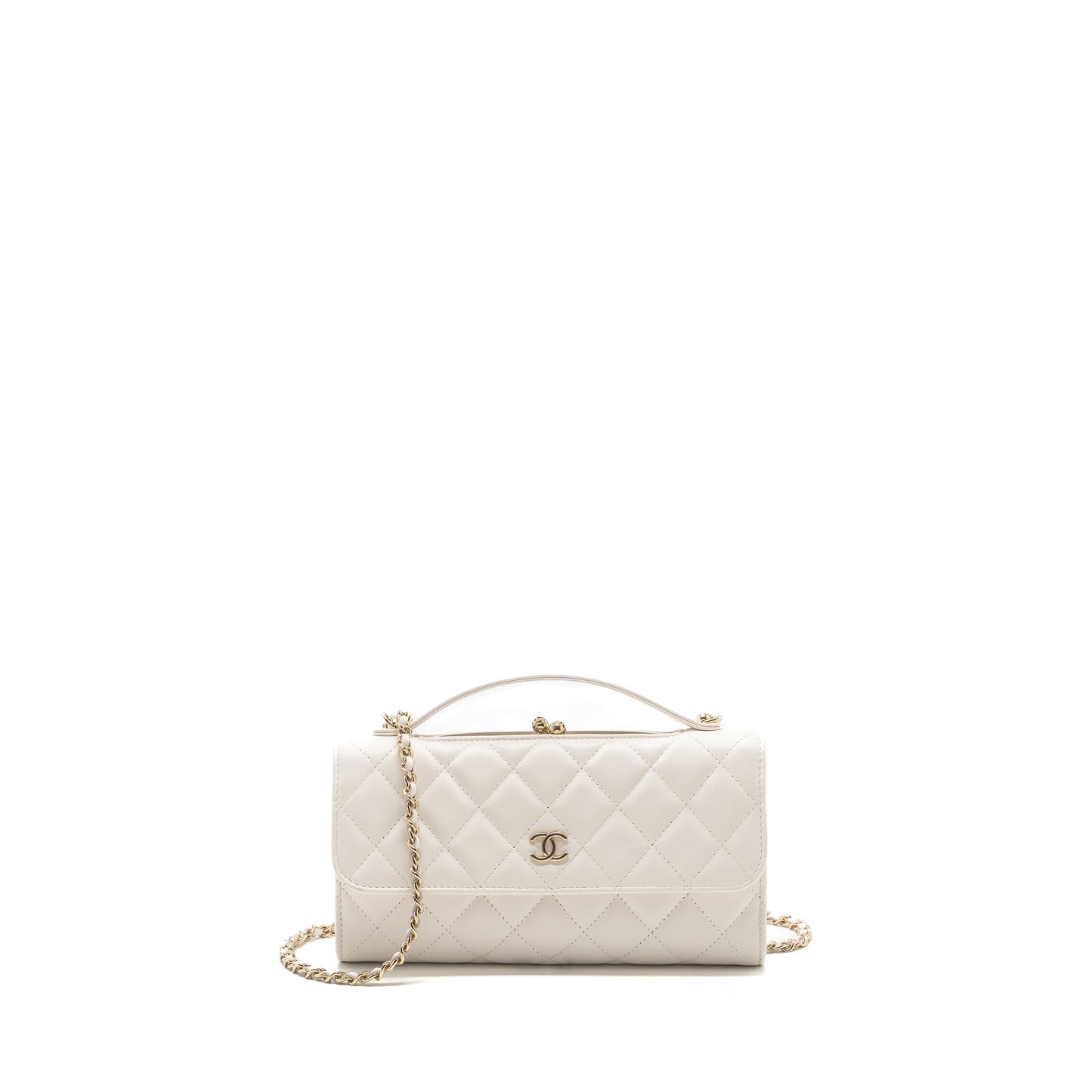 Chanel Top Handle Flap Wallet with chain Lambskin White L (Microchip)