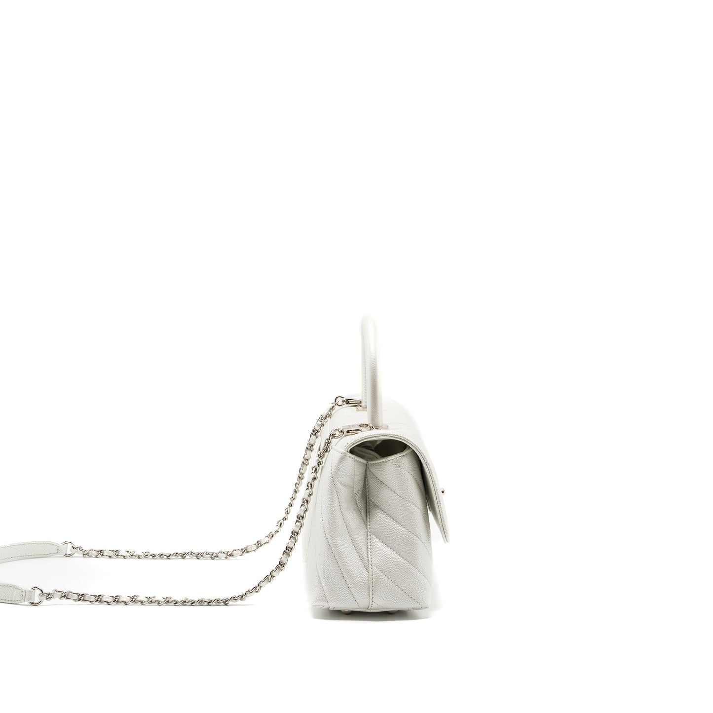 Chanel chevron small coco handle caviar iridescent white