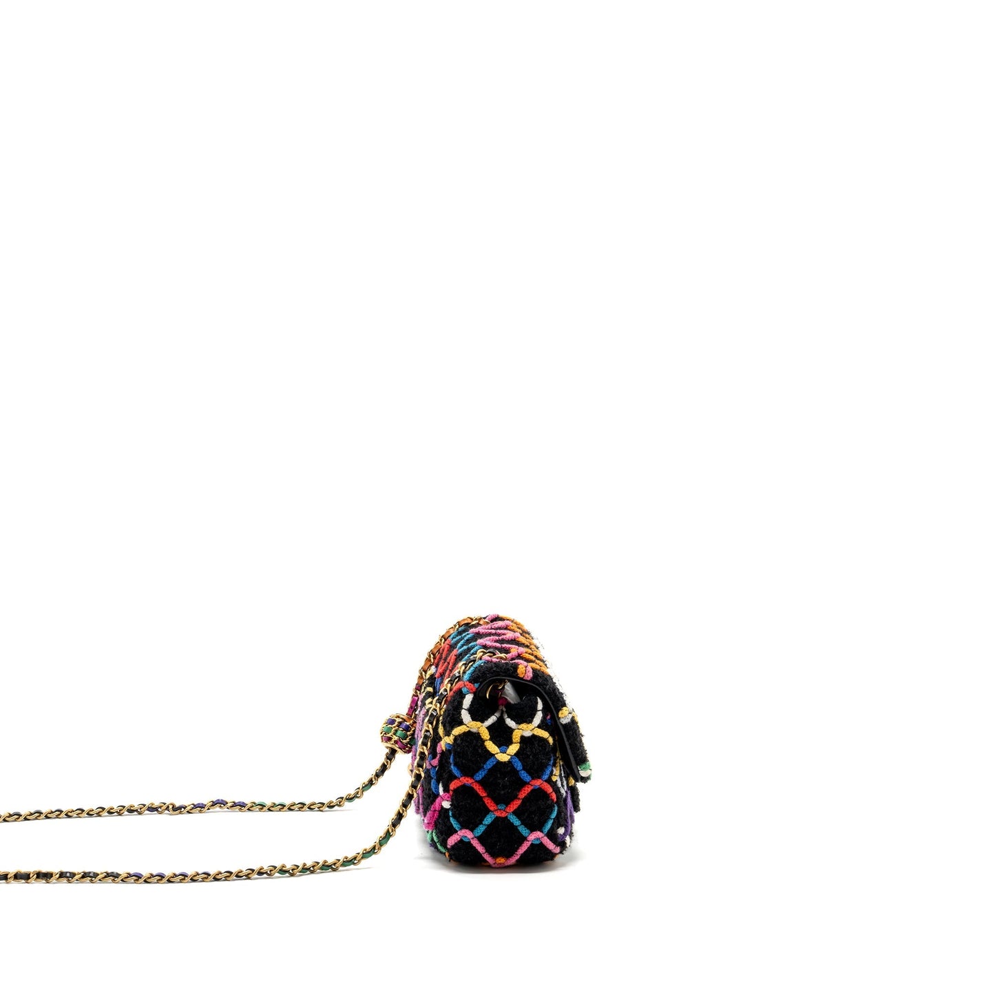 Chanel 22S pearl crush mini square flap bag fabric / tweed black / multicolor  (microchip)