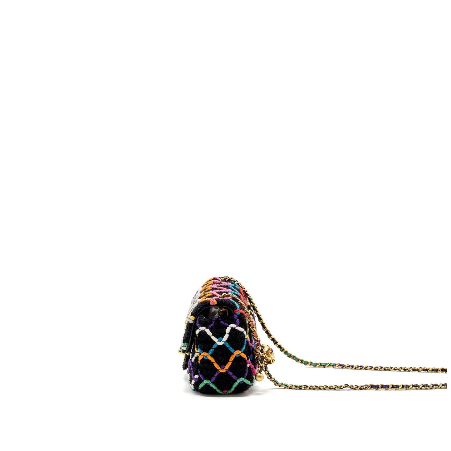 Chanel 22S pearl crush mini square flap bag fabric / tweed black / multicolor  (microchip)