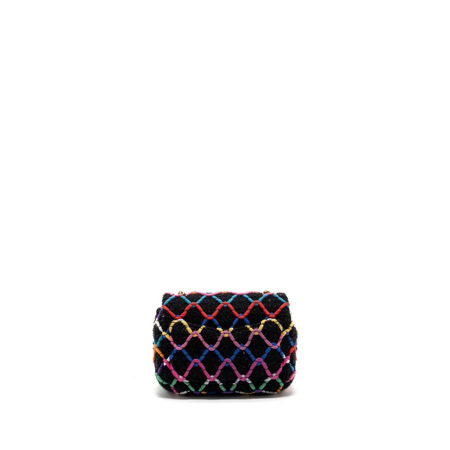 Chanel 22S pearl crush mini square flap bag fabric / tweed black / multicolor  (microchip)