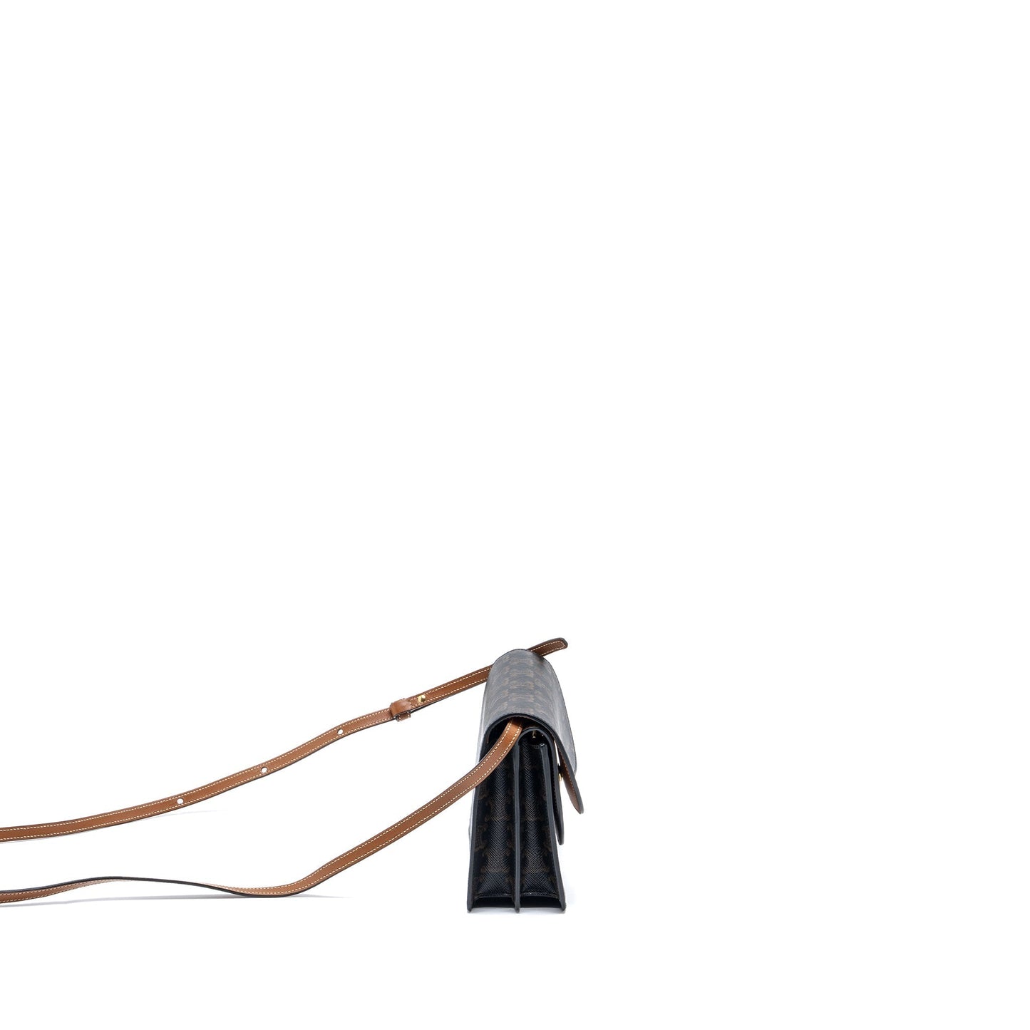 Luxury CELINE Wallet On Strap Triomphe Canvas/Smooth Lambskin Tan